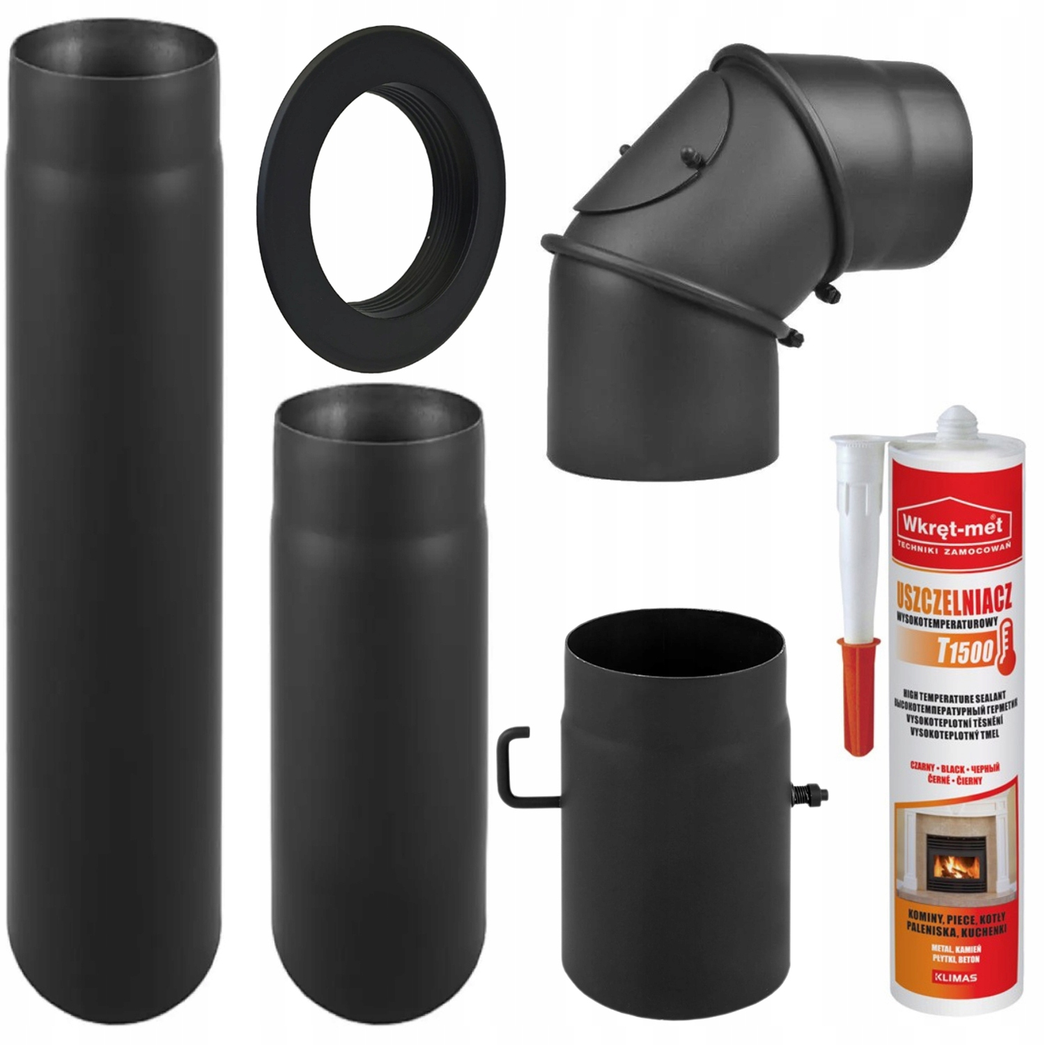 Připojovací sada pro krbová kamna, průměr 120 mm, trubky, koleno, rozeta