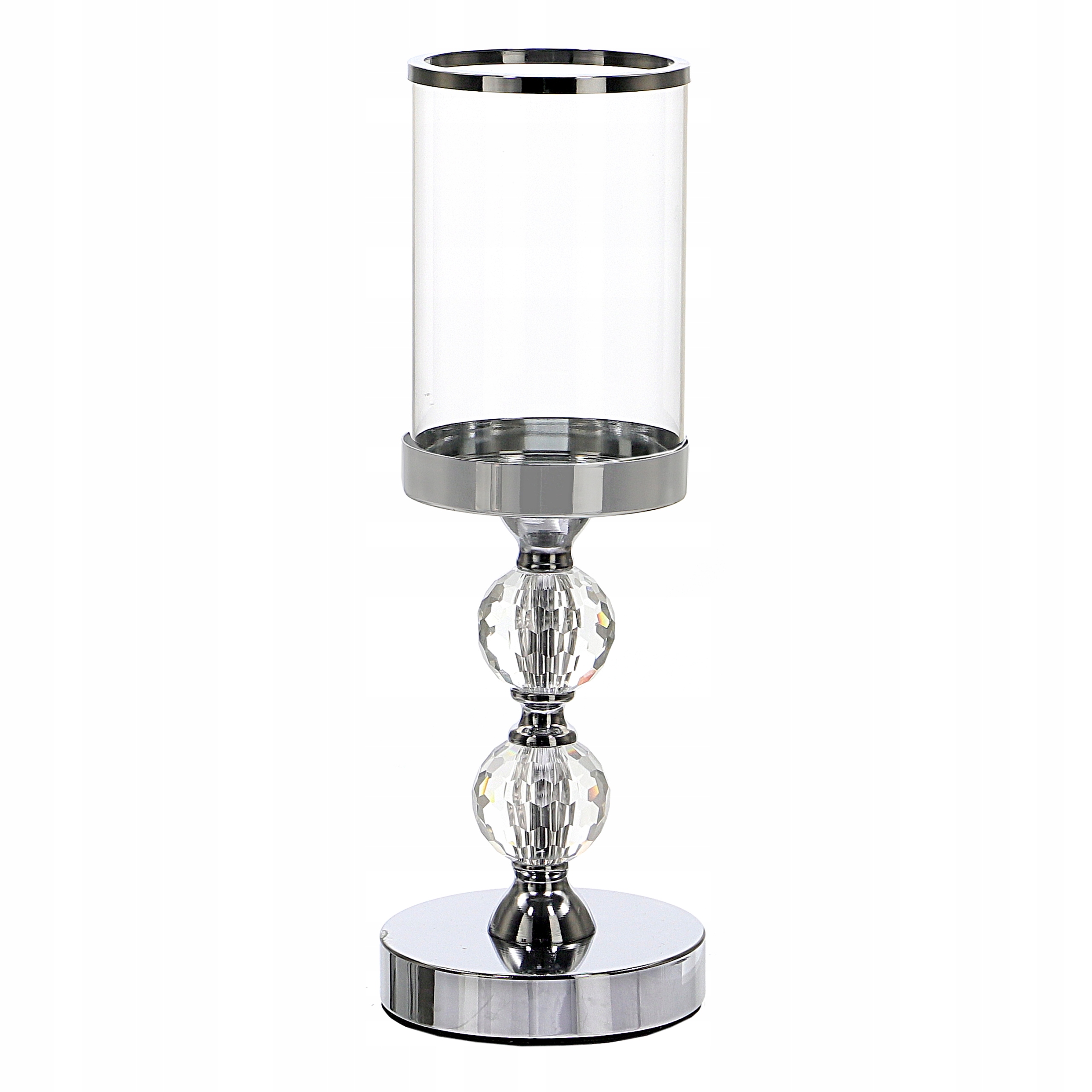 

Świecznik Glamour Lampion Chrom Kryształ srebrny