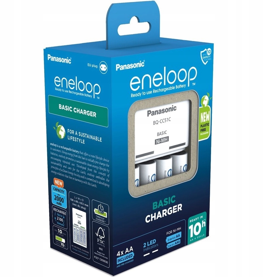 ŁADOWARKA DO AKUMULATORKÓW AA AAA + 4x AKU AKUMULATORKI 2000mAh NiMH ENELOP Kod producenta BQ-CC51H