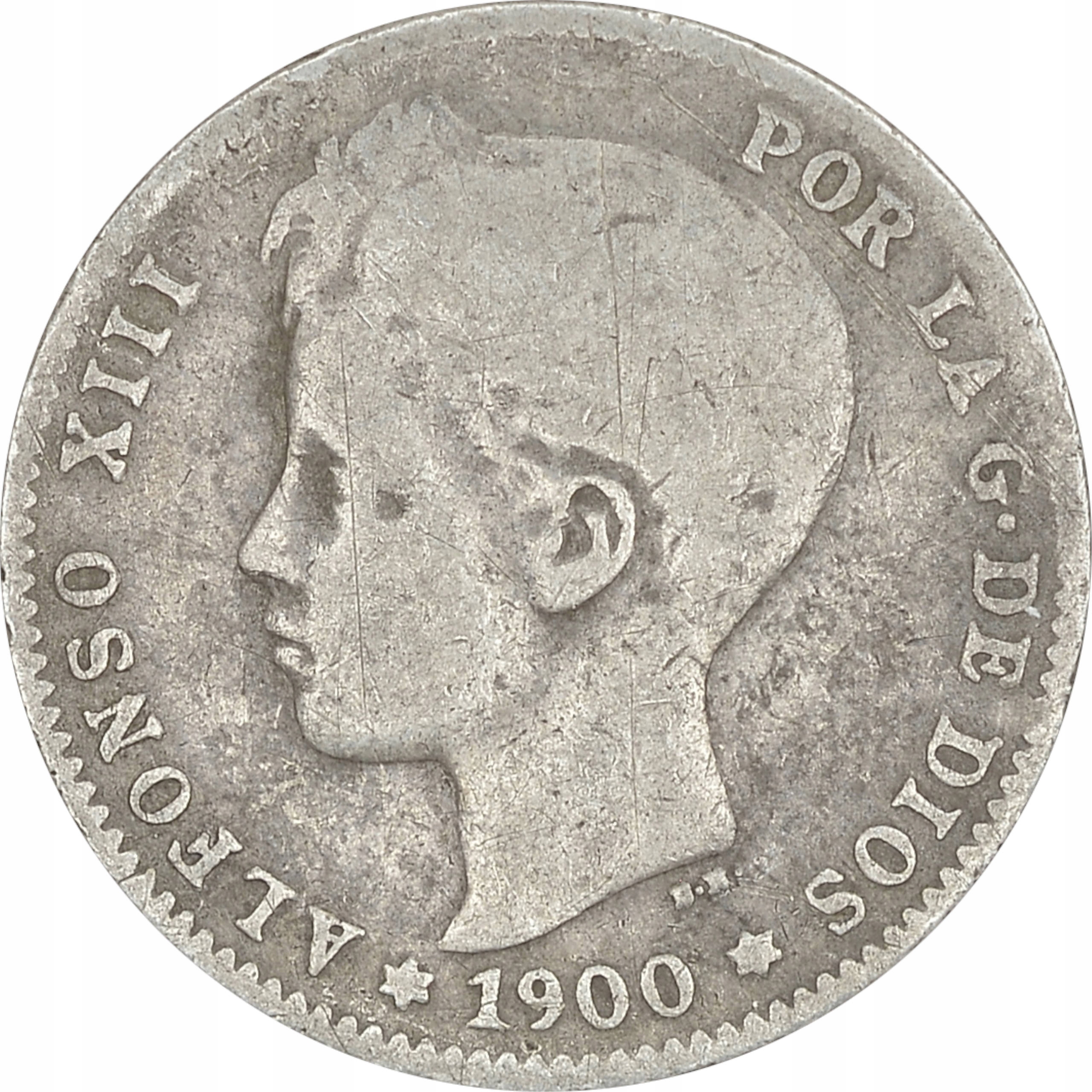 9.HISZPANIA, ALFONS XIII, 1 PESETA 1900 SM V