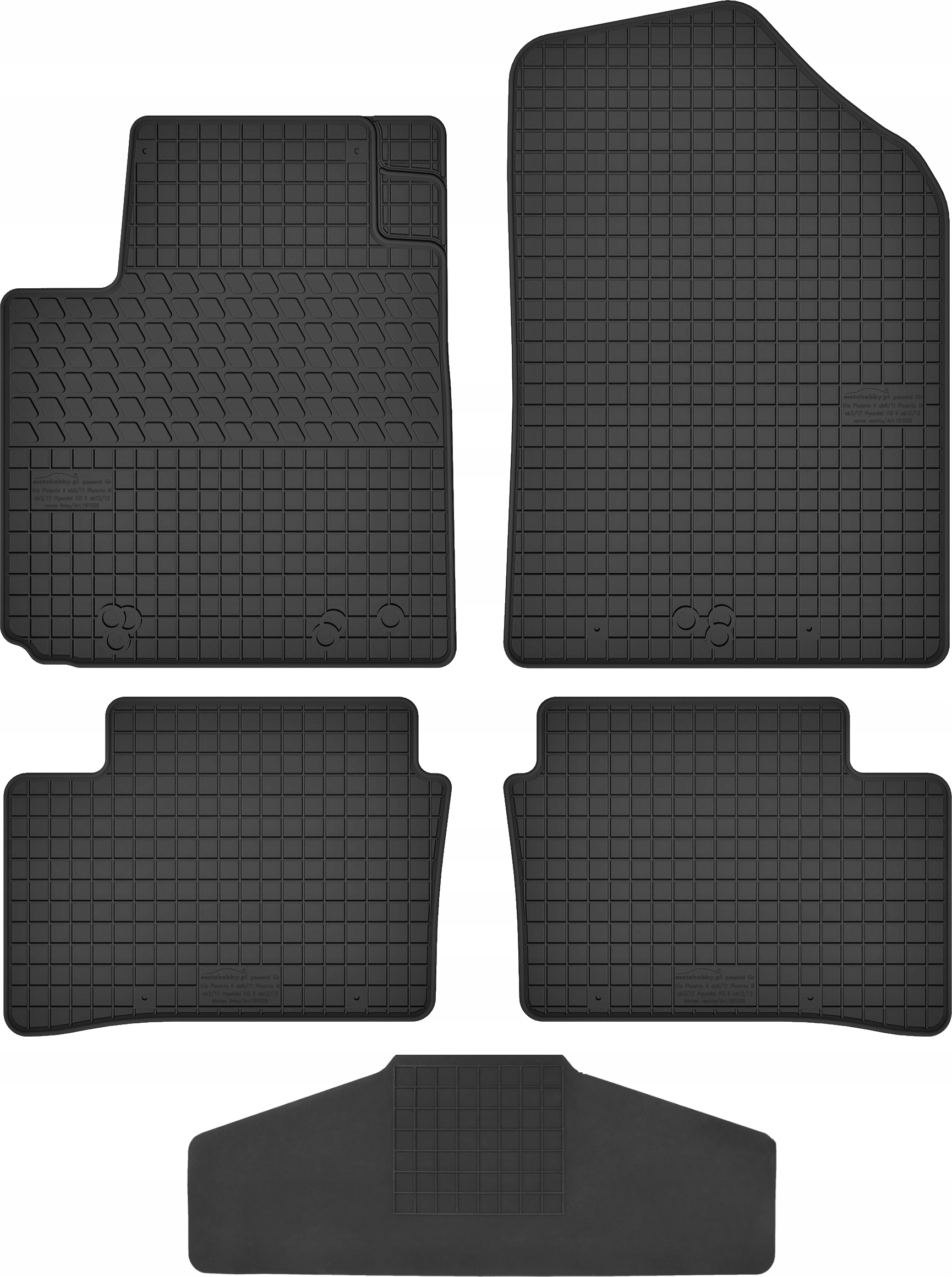 Gumové koberce s tunelem určené pro Hyundai i10 II Komplet Černá