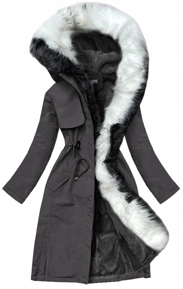Dlouhá Bunda S Kožešinou WM268 Grafitová S (36)