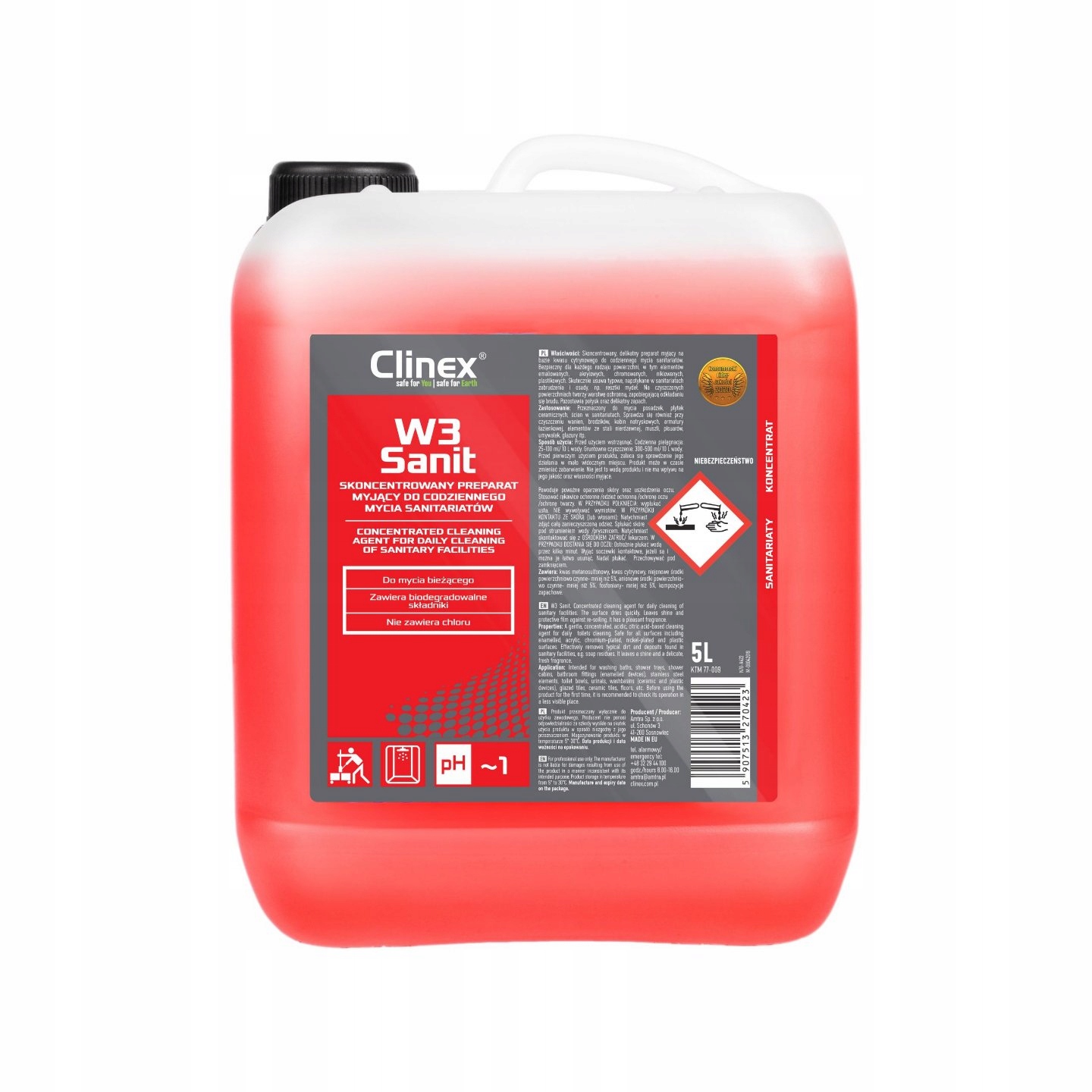 

Preparat do Mycia Sanitariatów Clinex W3 Sanit 5L