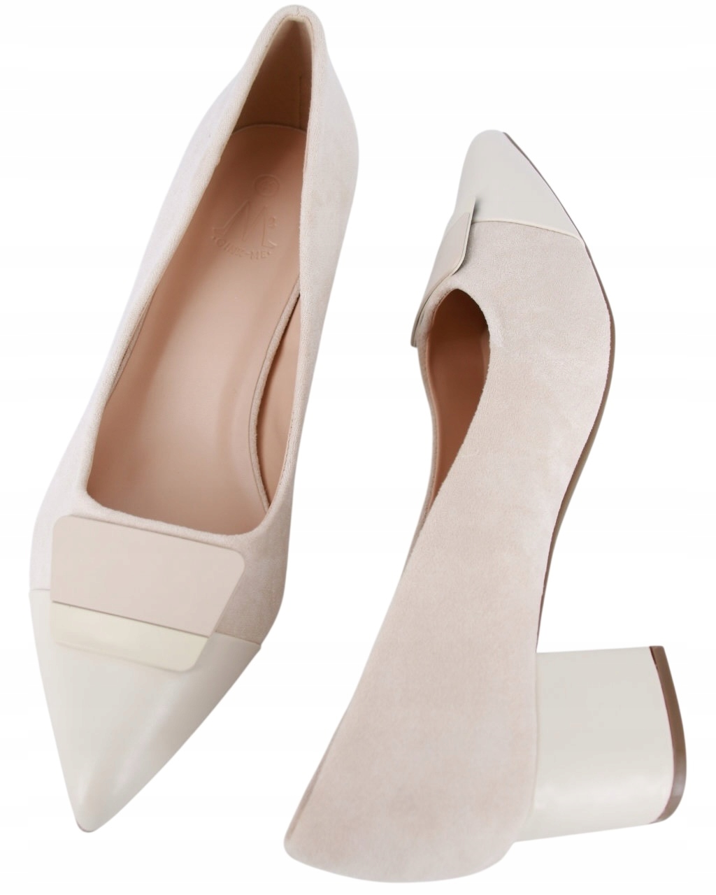 Lodičky Na Podpatku 6 CM Pohodlné Boty Béžové Semiš Eko Kůže 43