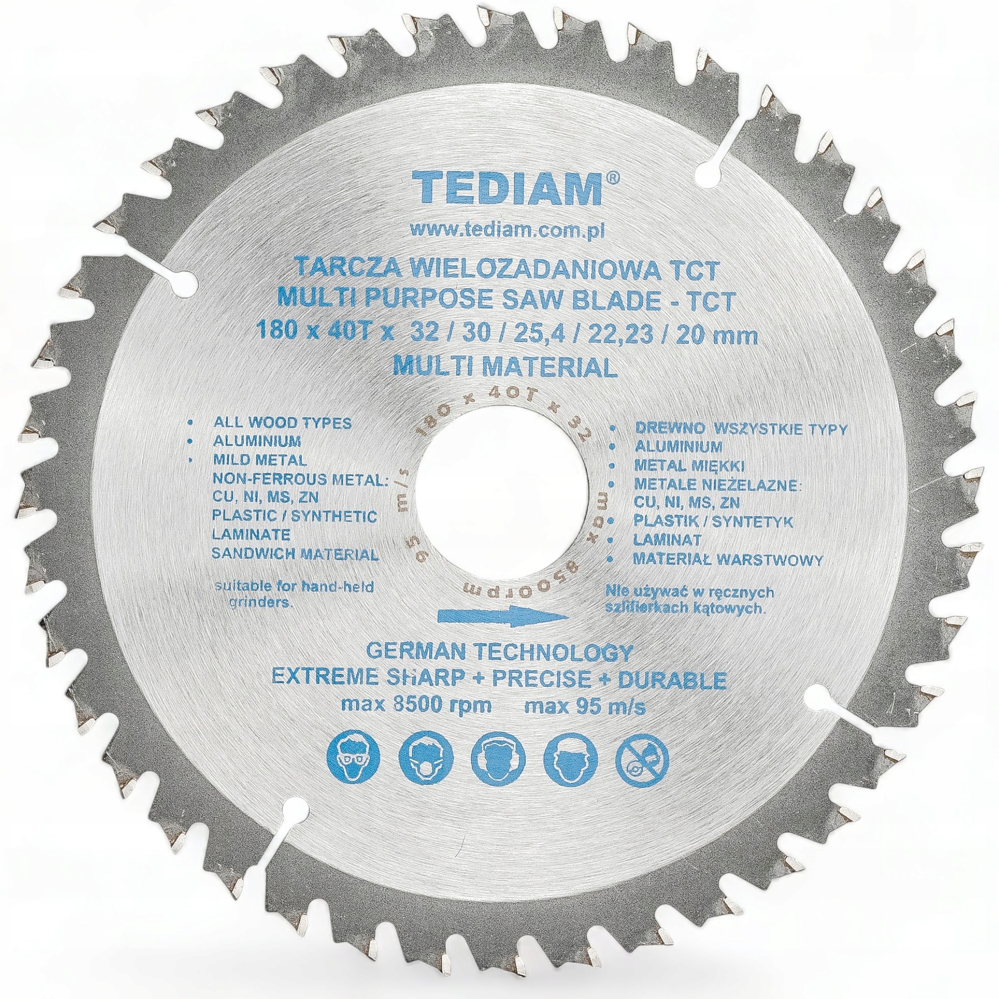 TARCZA TNĄCA PIŁA WIELOZADANIOWA TCT TEDIAM 180x32x40T DO DREWNA METALU