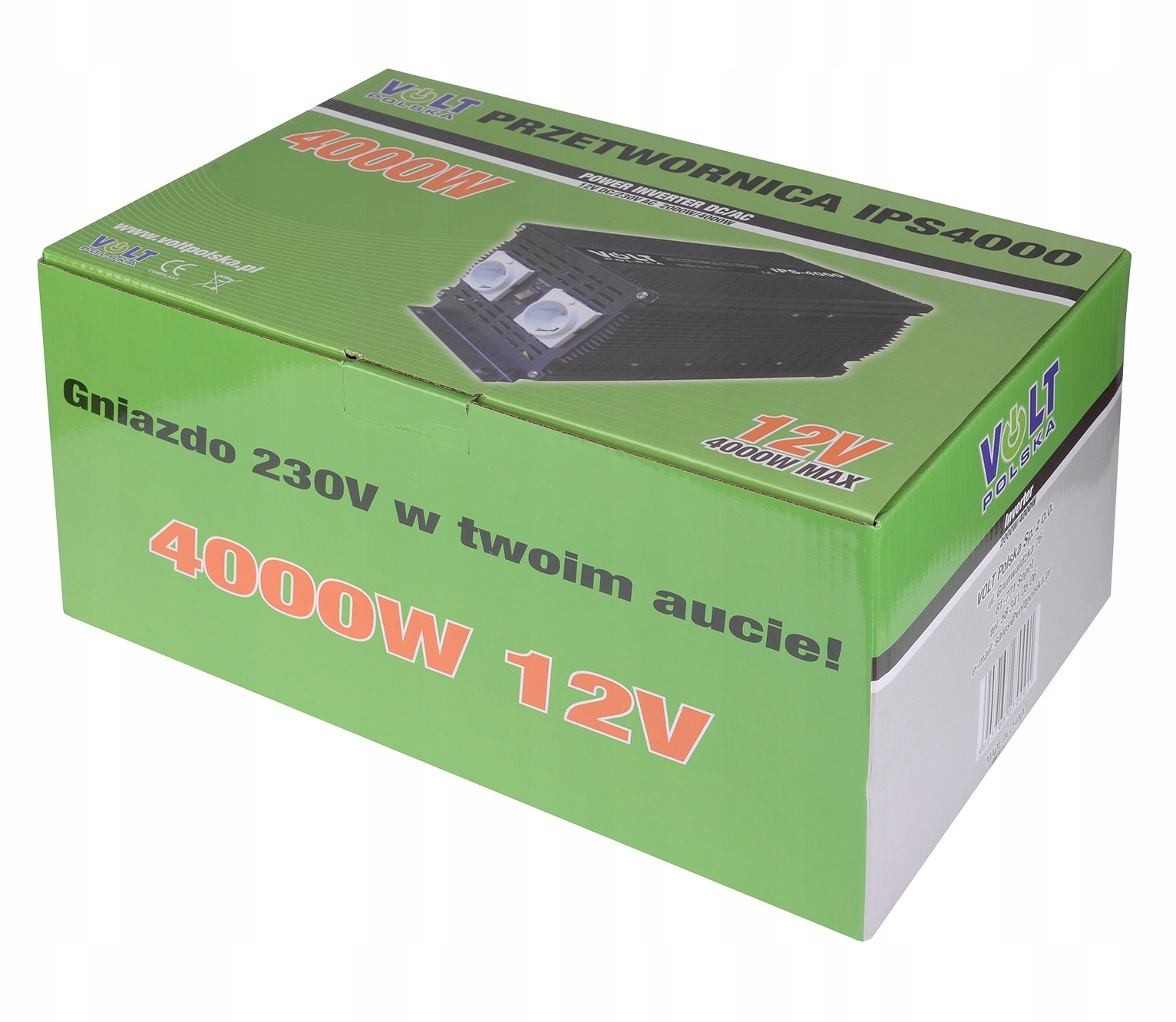 PRZETWORNICA 12V 230V SAMOCHODOWA NAPIĘCIA 4000W Waga produktu z opakowaniem jednostkowym 3.5 kg