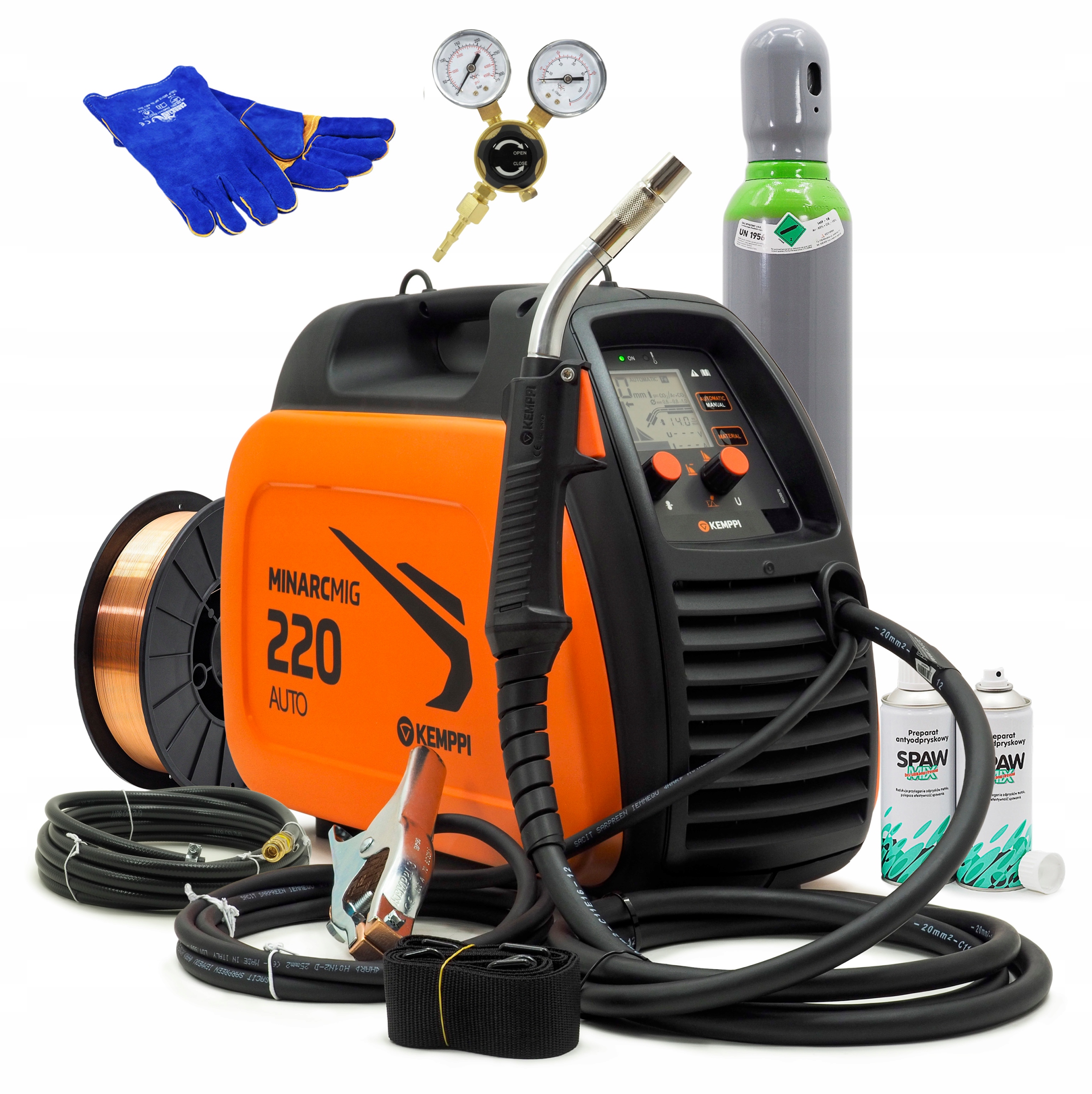 ZESTAW SPAWALNICZY MIG KEMPPI MinarcMig 220 AUTO BUTLA DRUT REDUKTOR