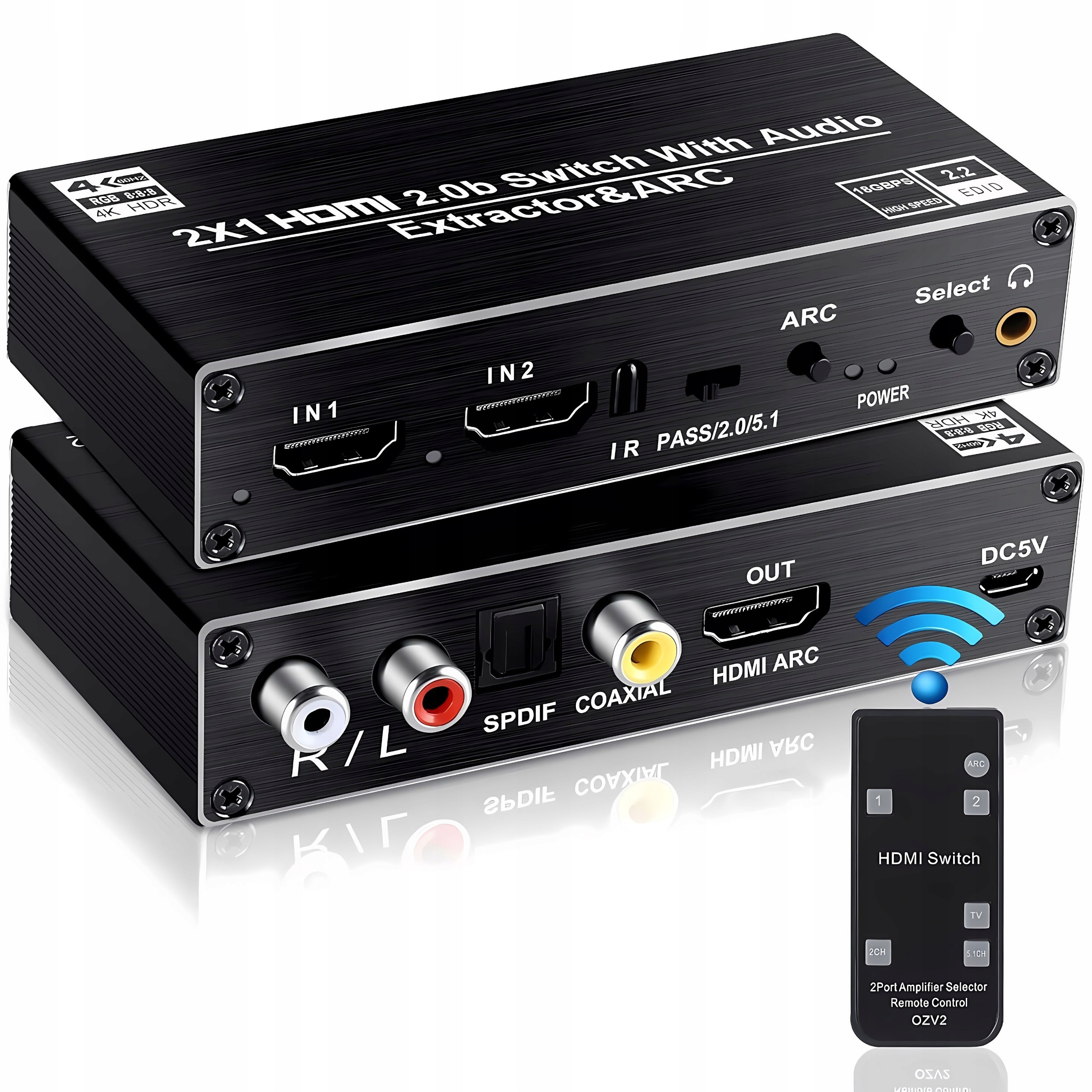 Przełącznik Hdmi Switch 2x1 2 0 Arc Rozdzielacz Ekstraktor Audio Spdif 4K