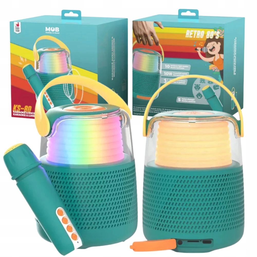 Bezdrôtový prenosný karaoke set s Led podsvietením Mob, modrý