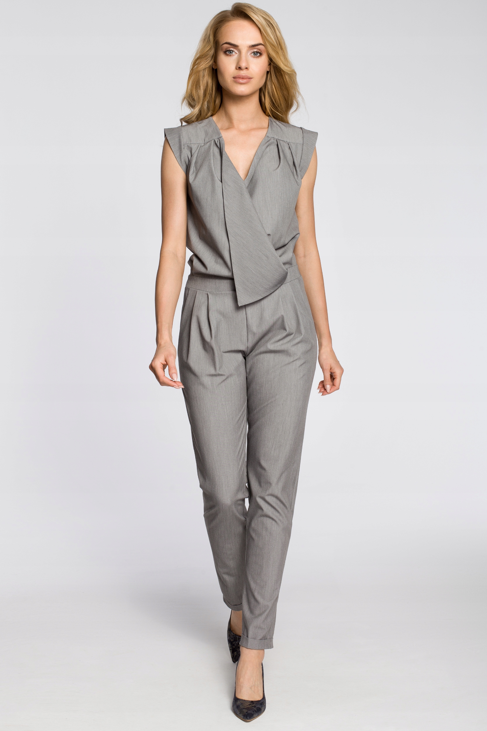 ELEGANCKI DAMSKI KOMBINEZON KOBIECY DŁUGIE NOGAWKI PIĘKNY SZARY 38 M Marka MOE