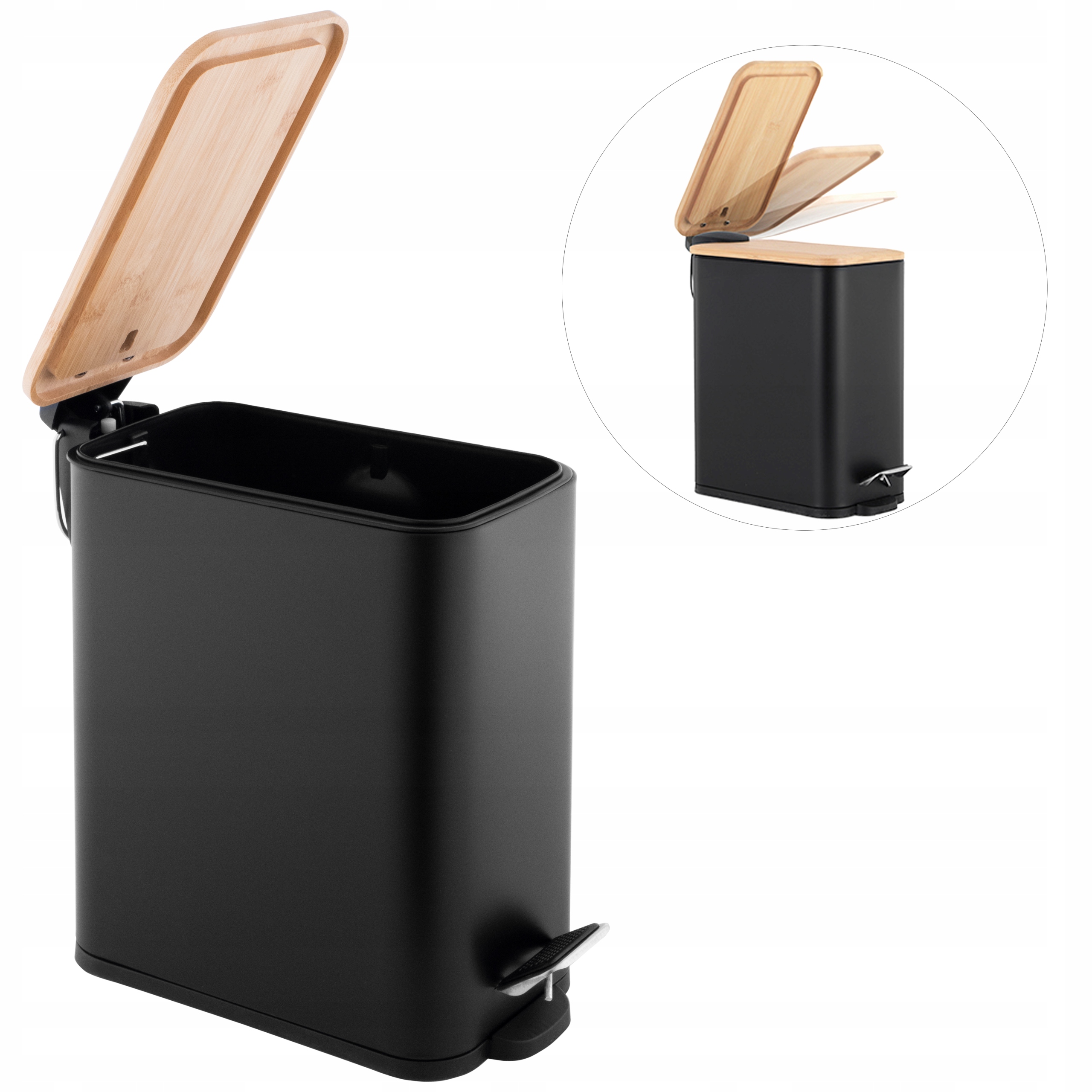 Kosz na śmieci łazienkowy wolno opadajaca pokrywa mały czarny śmietnik YOKA Marka Yoka Home