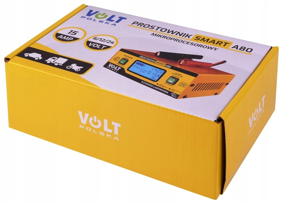 ŁADOWARKA PROSTOWNIK 15A 6V 12V 24V FUNKCJA NAPRAWY INTELIGENTNY Model Smart A80