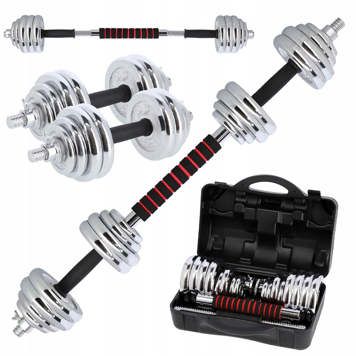 Chromové Činky S Nastavitelnou Hmotností 2x15kg Sada Činek V Kufru 30kg Osa