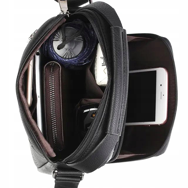 LISTONOSZKA MĘSKA NA RAMIĘ Z KIESZENIĄ TORBA DO RĘKI CZARNA Materiał dominujący skóra naturalna