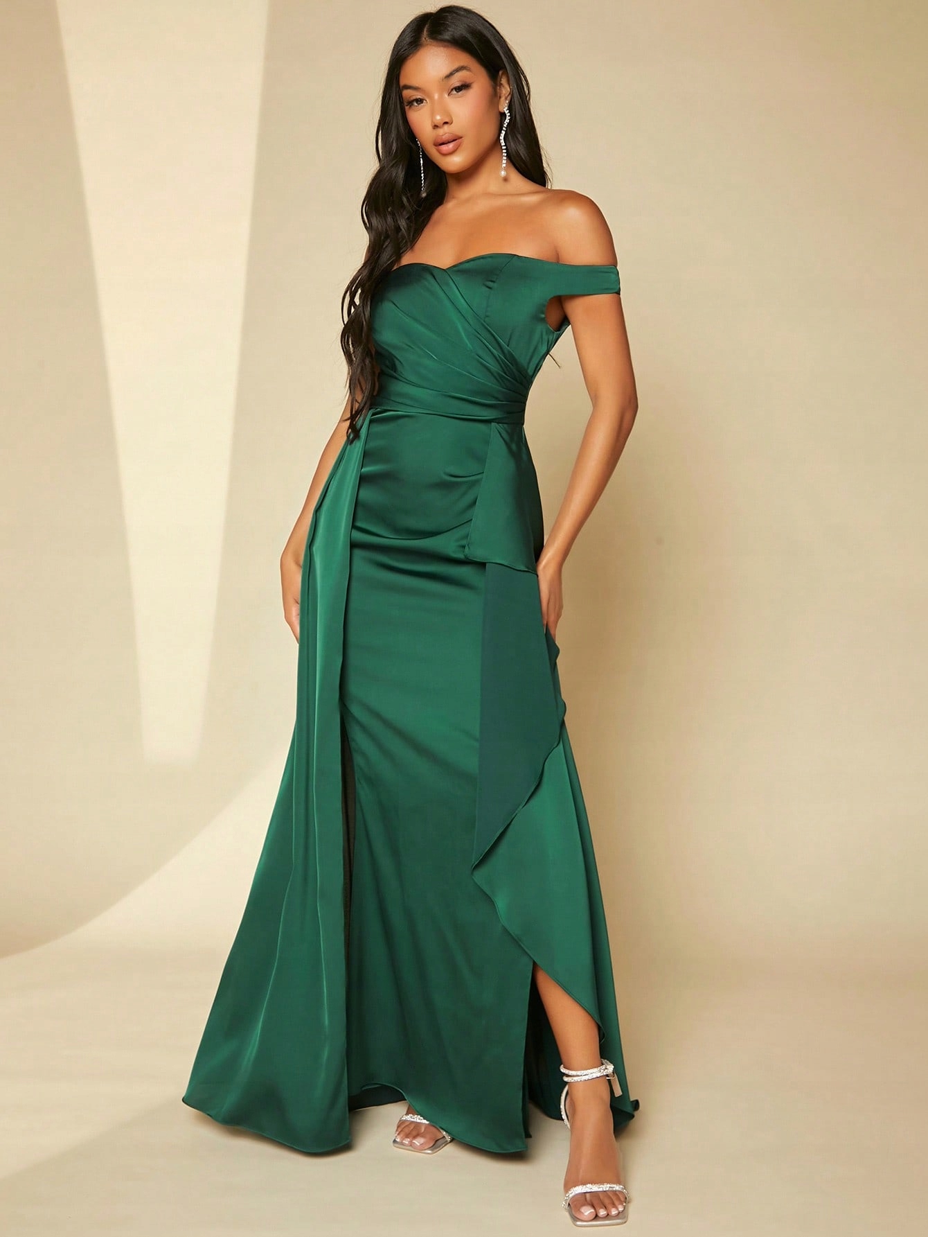 Šaty S Odhalenými Rameny Zelená Shein L 40