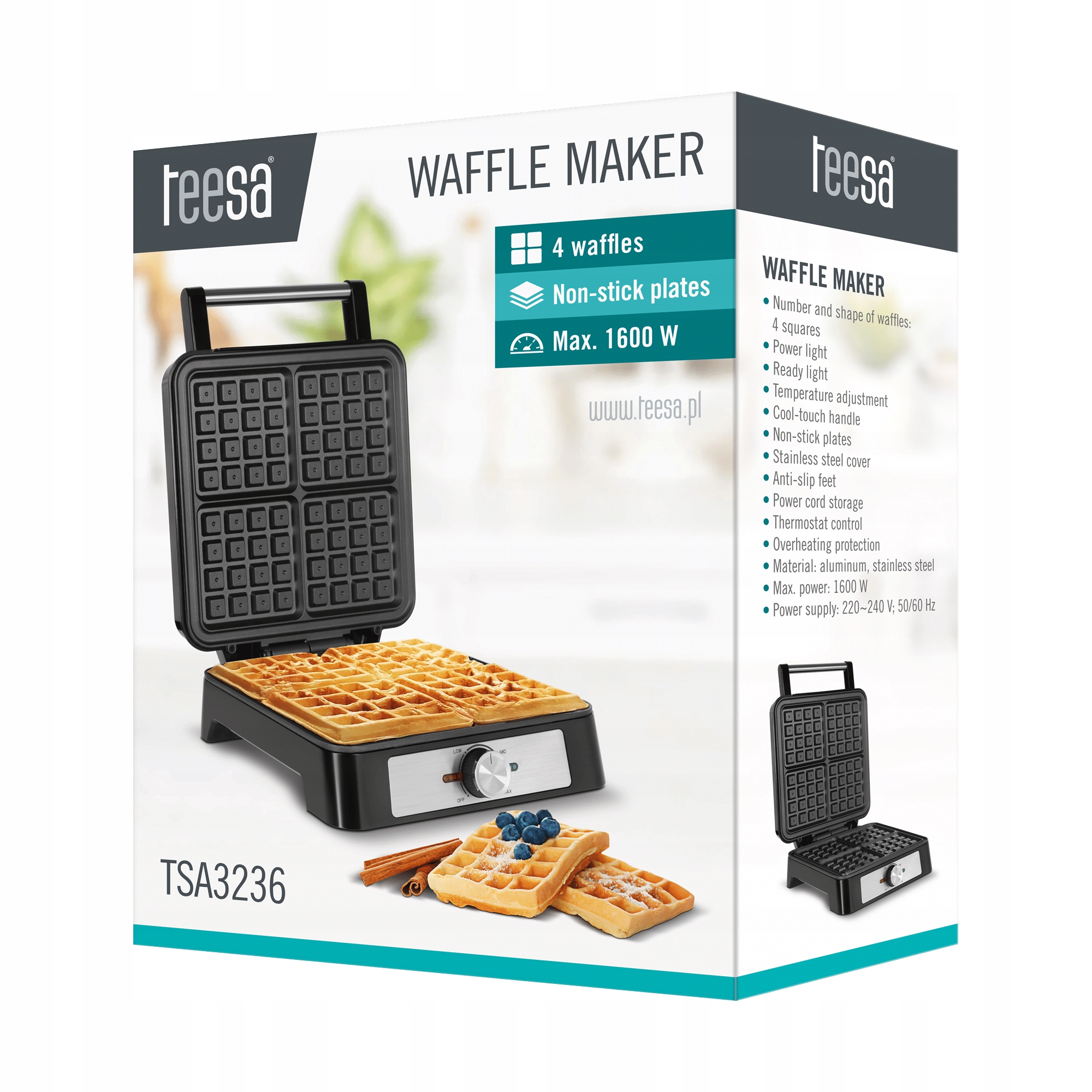 GOFROWNICA TEESA 4 GOFRY REGULACJA MOCY SZYBKIE NAGRZEWANIE 1600W MOCNA Model 4g