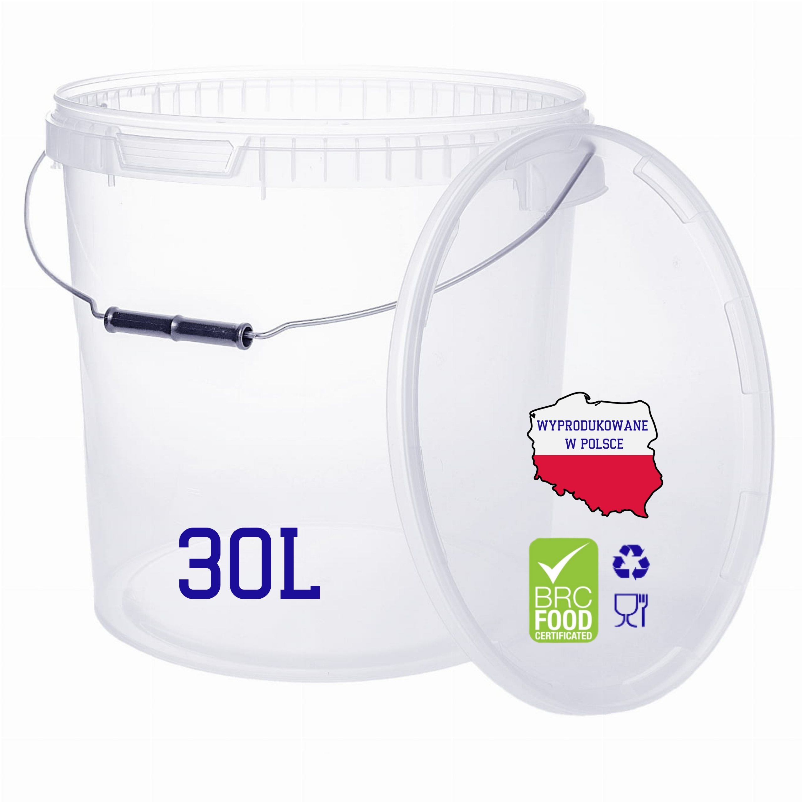 WIADERKO WIADRO POJEMNIK Z POKRYWKĄ 30L DO 200° TRANSPARENTNE