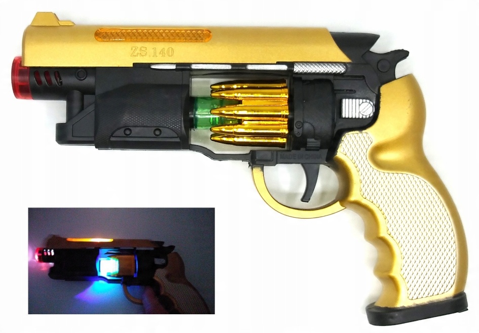 

Pistolet Na Baterie Z Dźwiękiem Świetlny Gold Gun