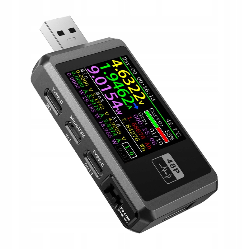 Fnirsi FNB48P tester portů Usb-c Pd Qc 6.5A 156W LCD Analyzer Černý Pro