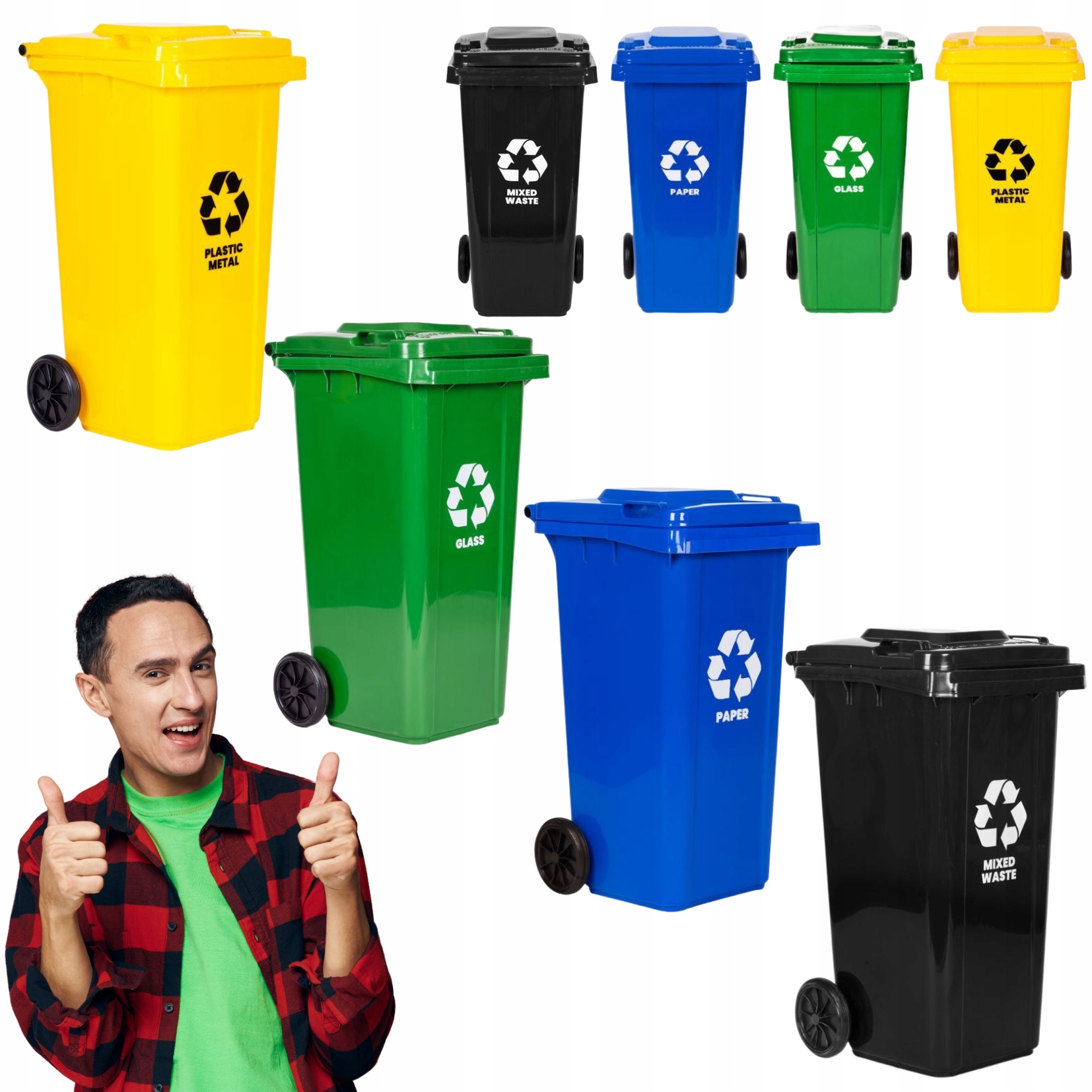 Kosz Na Śmieci 4x120L Zestaw Koszy Śmietnik Papier Szkło Plastik Zmieszane