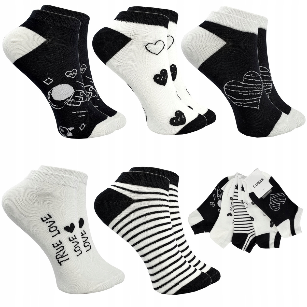 5x STOPKI DAMSKIE KOLOROWE BAWEŁNA SKARPETKI WZORY