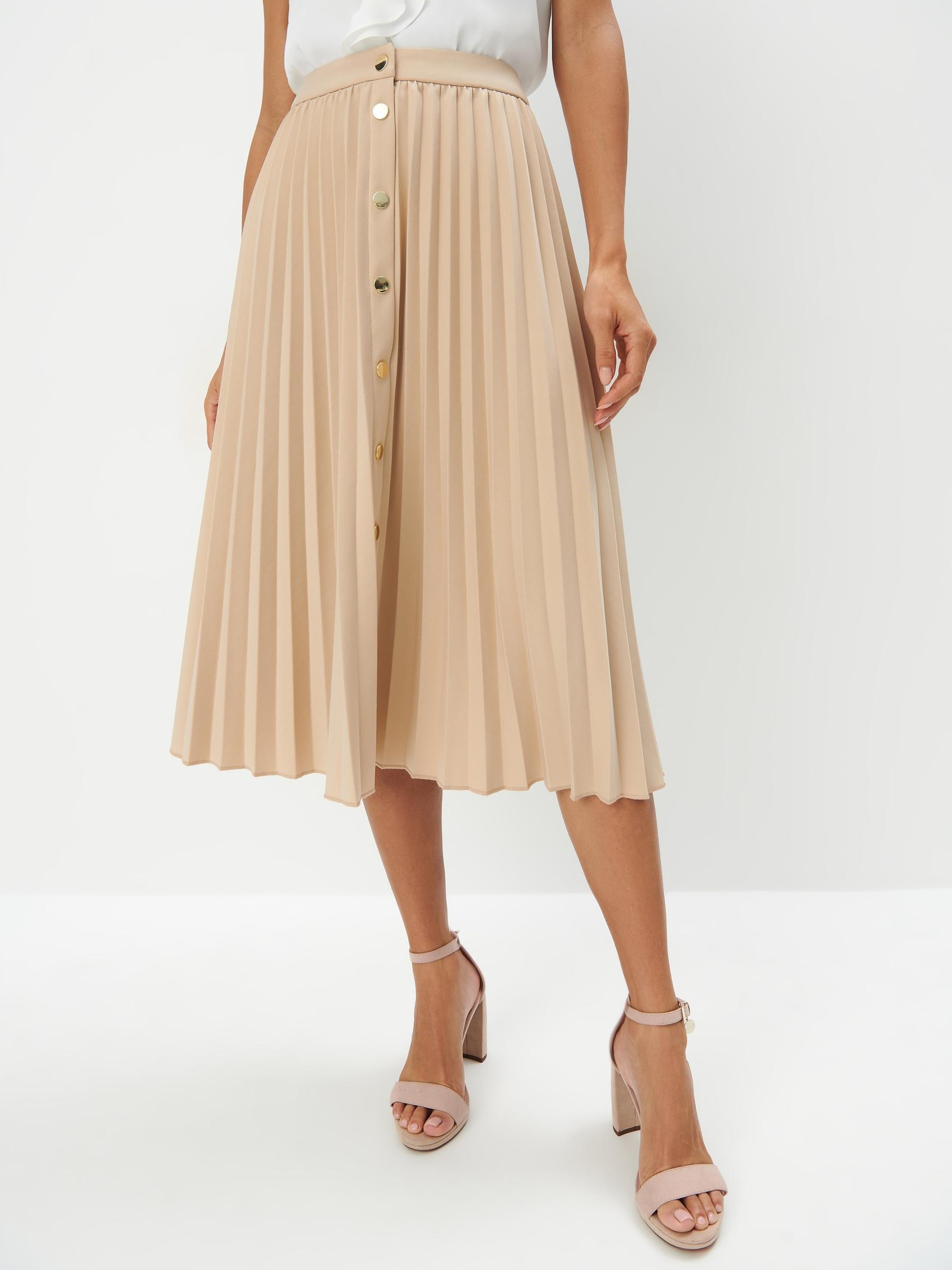 PROSTA KLASYCZNA BEŻOWA PLISOWANA SPÓDNICA MIDI ZATRZASK 40 Szerokość w pasie 41 cm