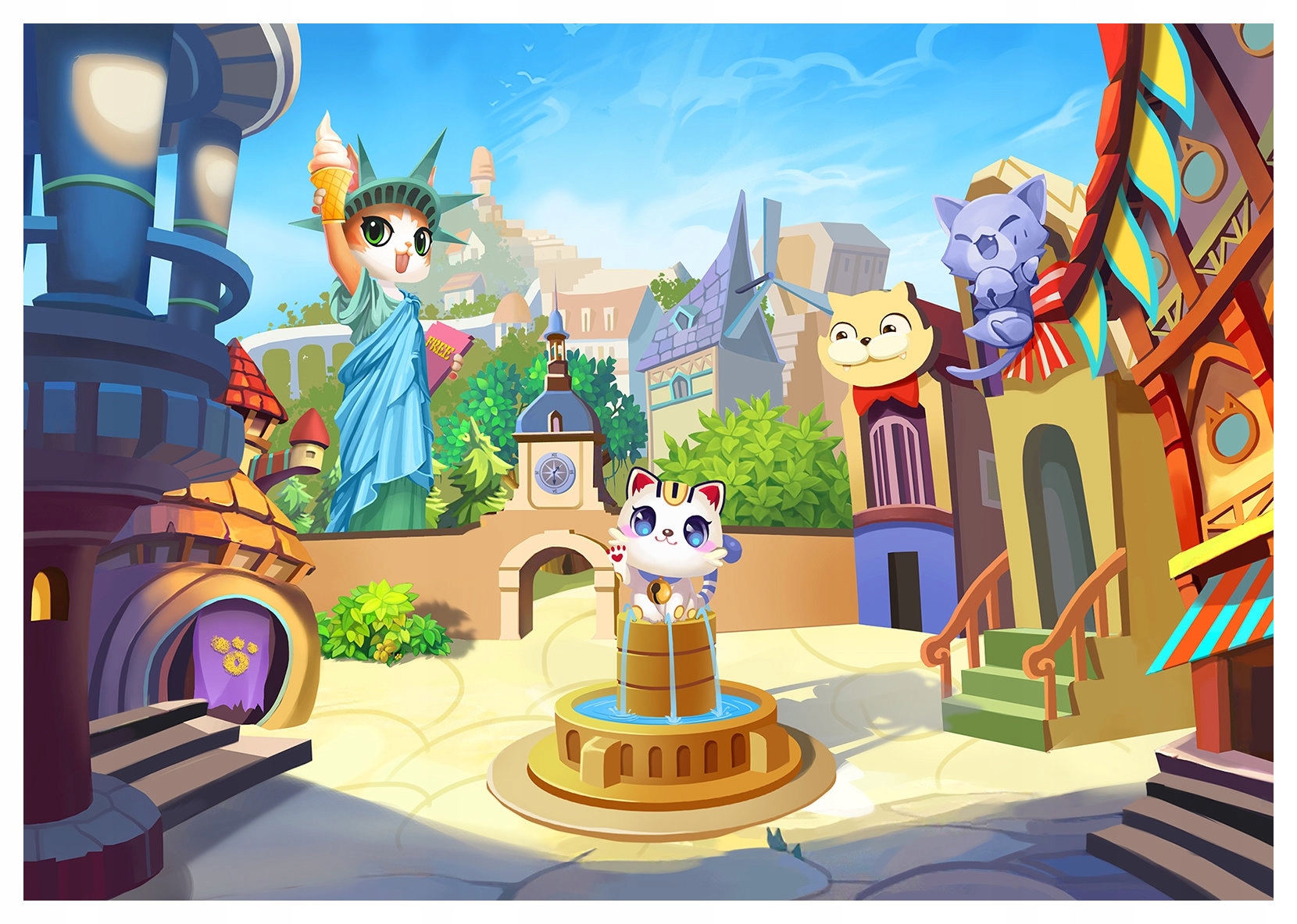 Fototapeta Kočky v pohádkovém městě do dětského pokoje 312x219 lepidlo