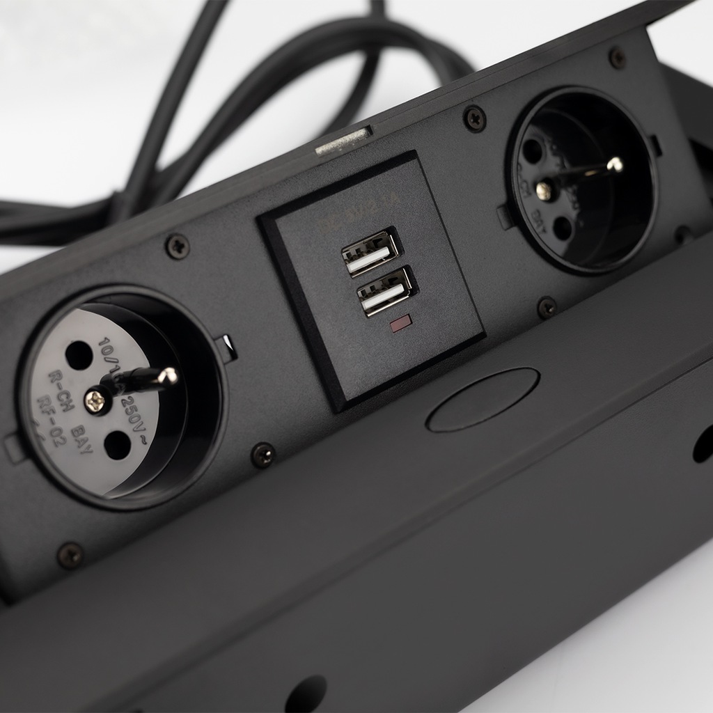 GNIAZDO CHOWANE W BLAT ALU WPUSZCZANE NABLATOWE MEBLOWE + 2x gniazdko USB Kod producenta Gniazdo chowane blat 2x + 2 USB DLED