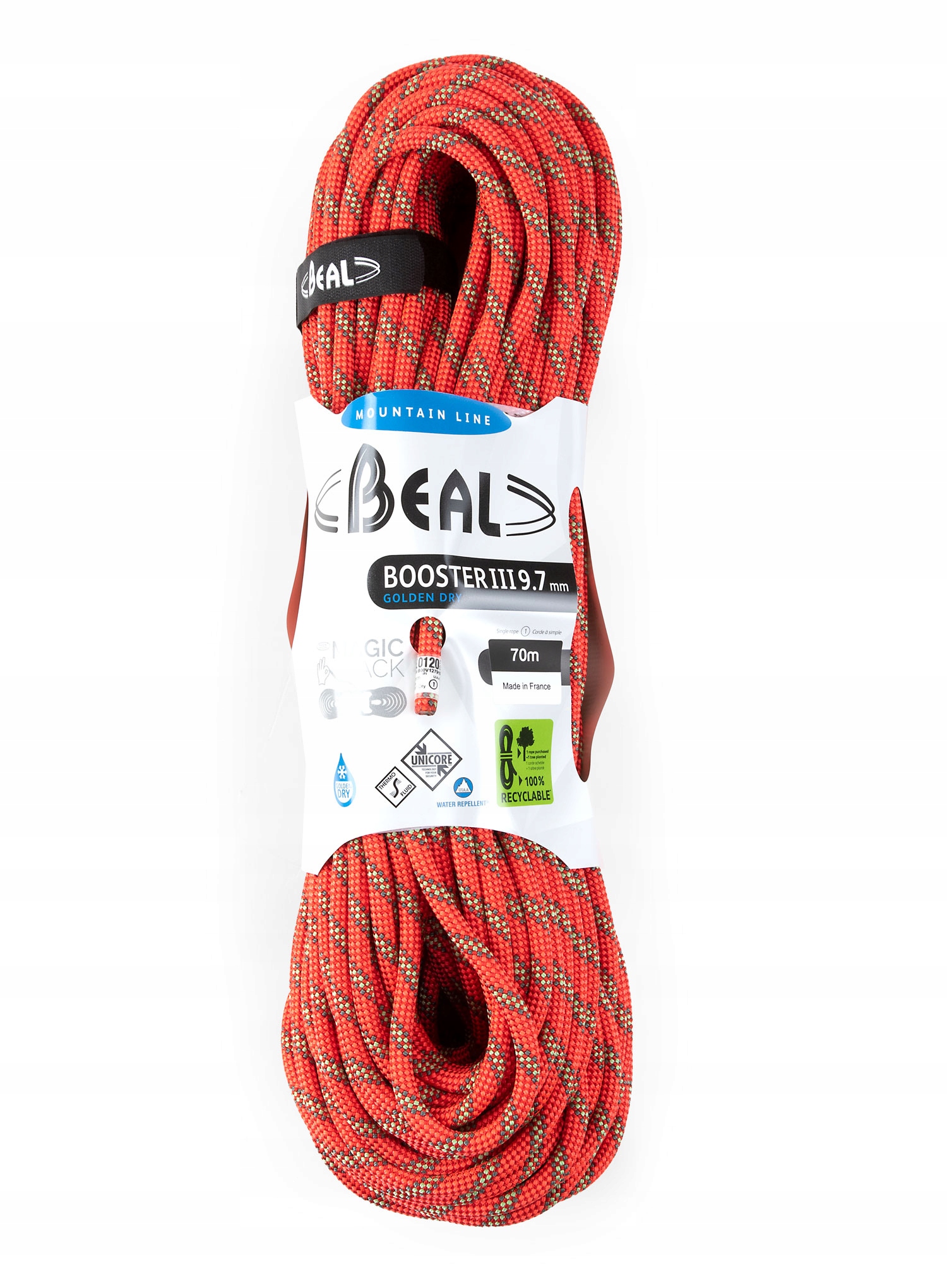 Lezecké lano Beal Booster III 9,7 mm 70 m Unicore Golden Dry oranžová barva