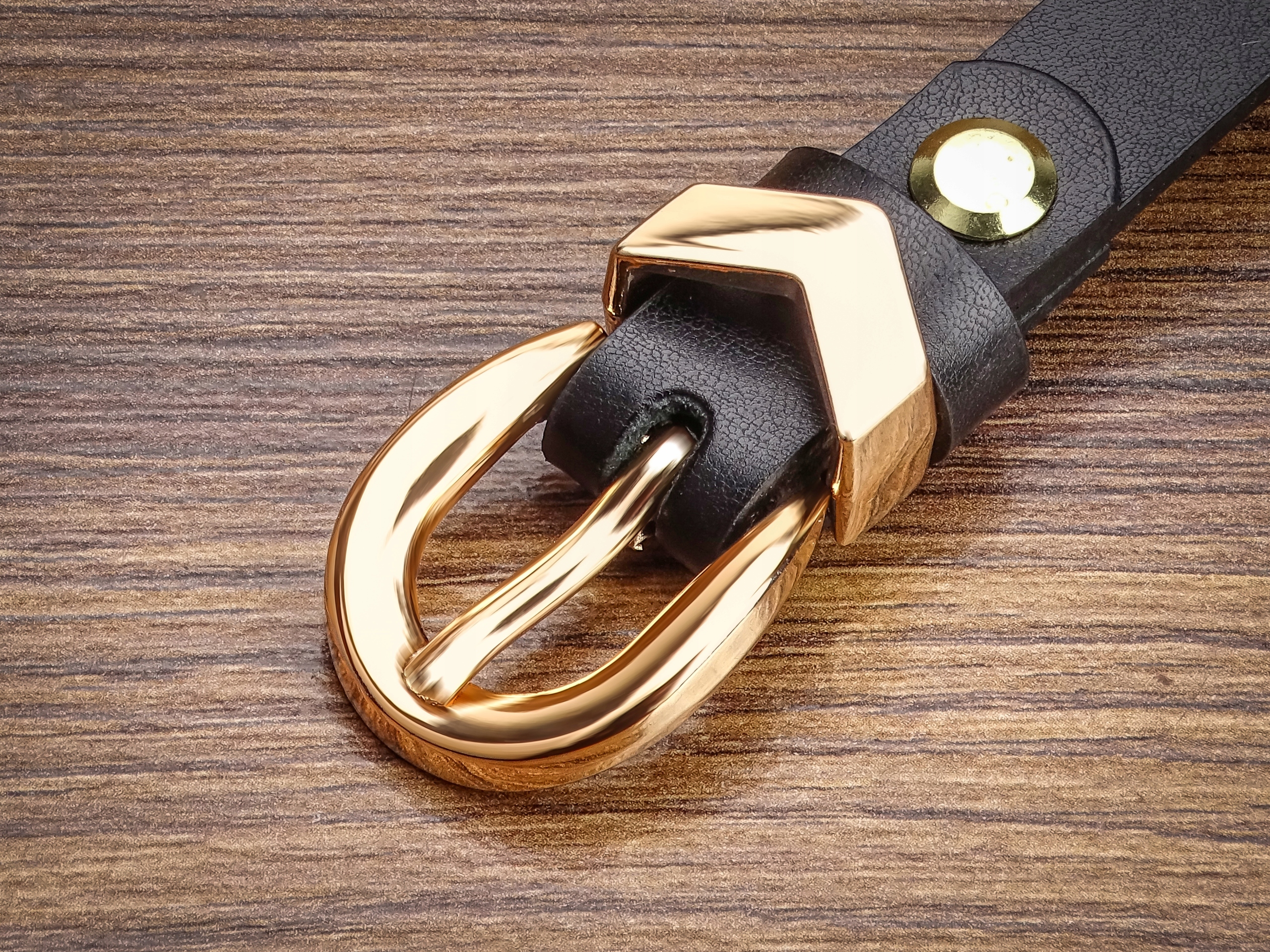 PASEK czarny DAMSKI złota klamra GRACIO SKORZANY Maks. szerokość 1.4 cm