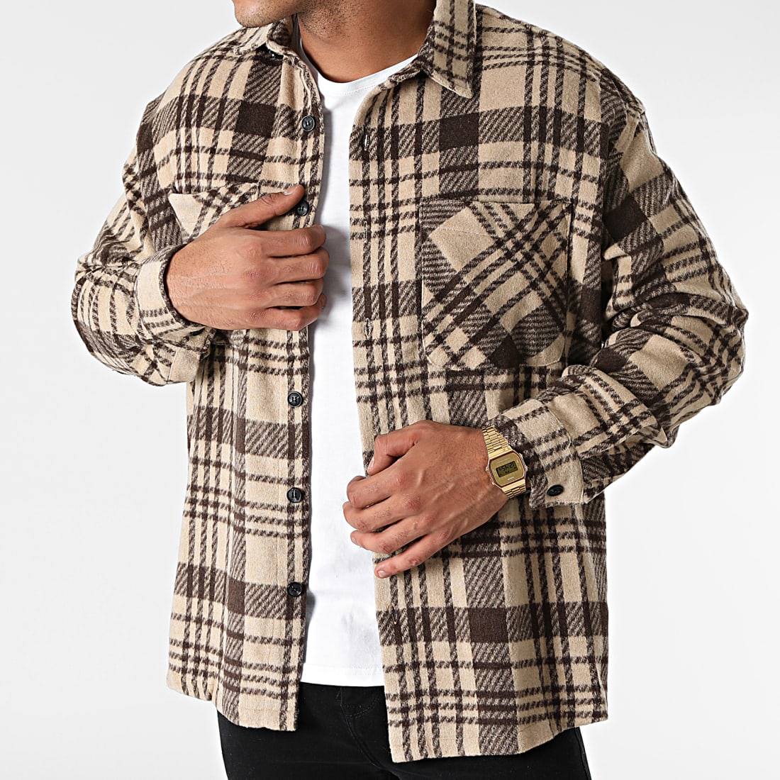 Silná teplá pánská košile Mikina Krata Oversize Regular s kapsami