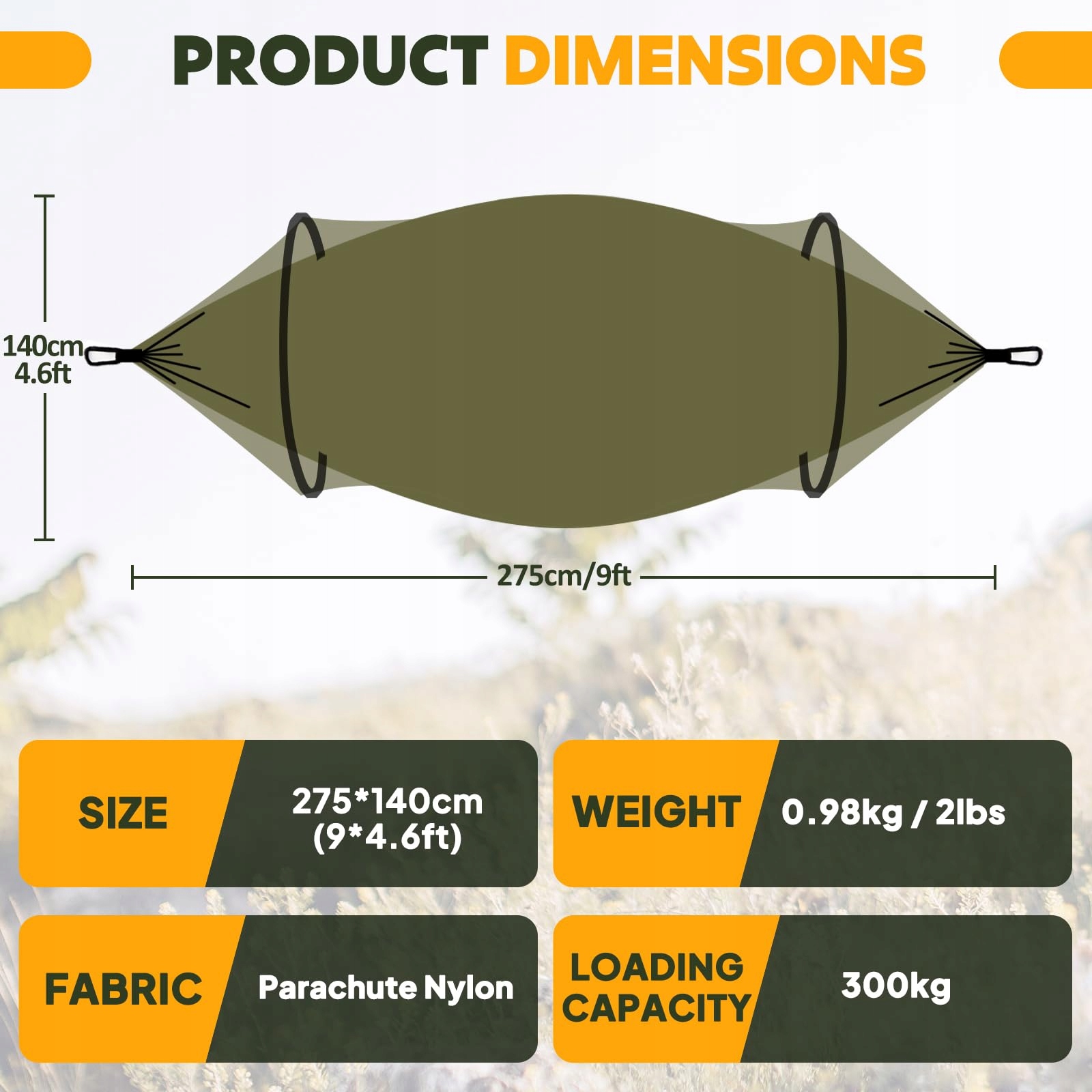 NATUREFUN Ultralekki Hamak Turystyczny Z Moskitierą 300kg Nylon — miniatura 3