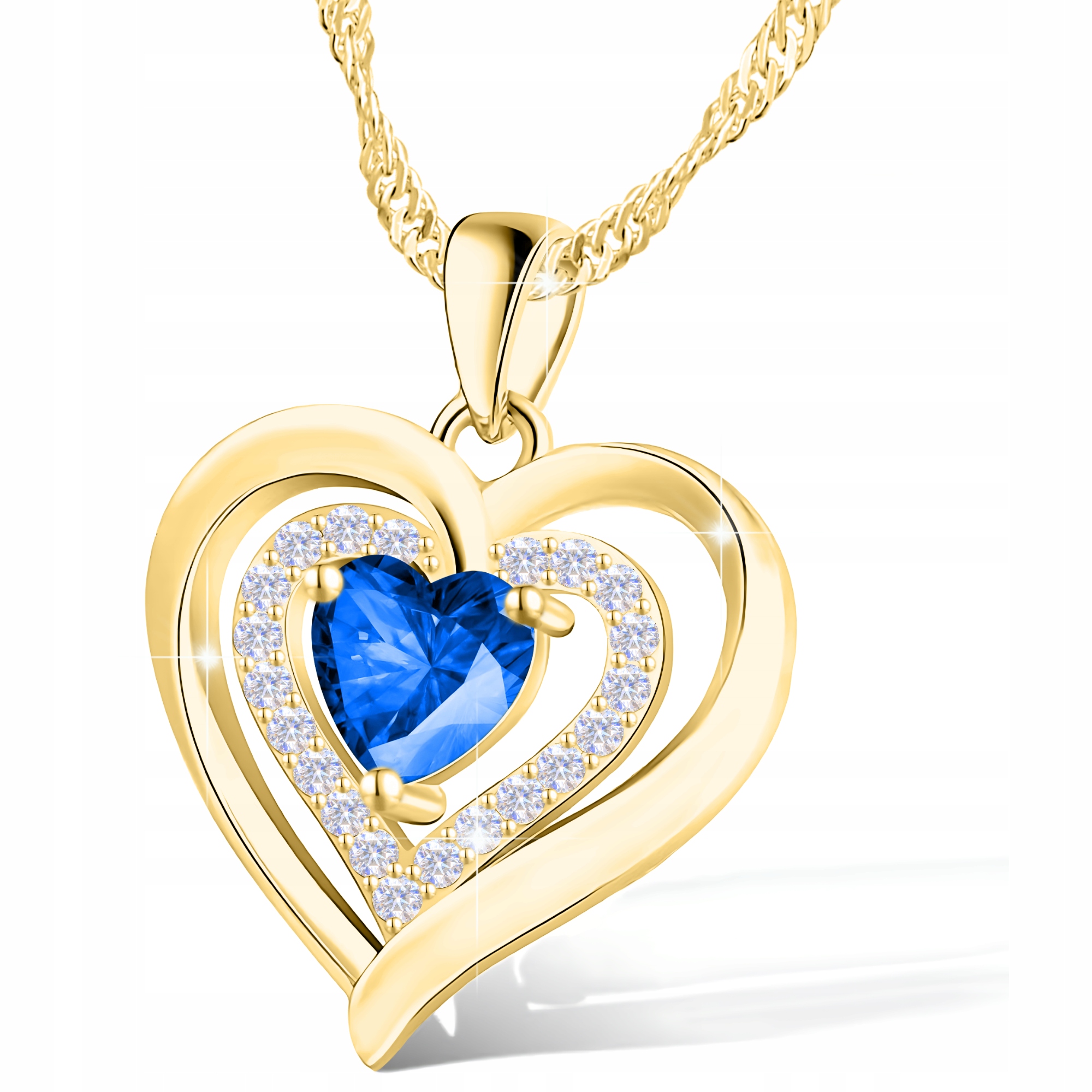 Zlatý náhrdelník 925 Křišťálové srdce Tři srdce Křišťál Zirkony