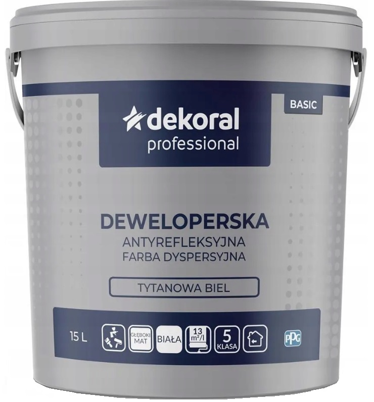 Dekoral Deweloperska Farba Ścienna Do Ścian I Sufitów Mat Biała 15L