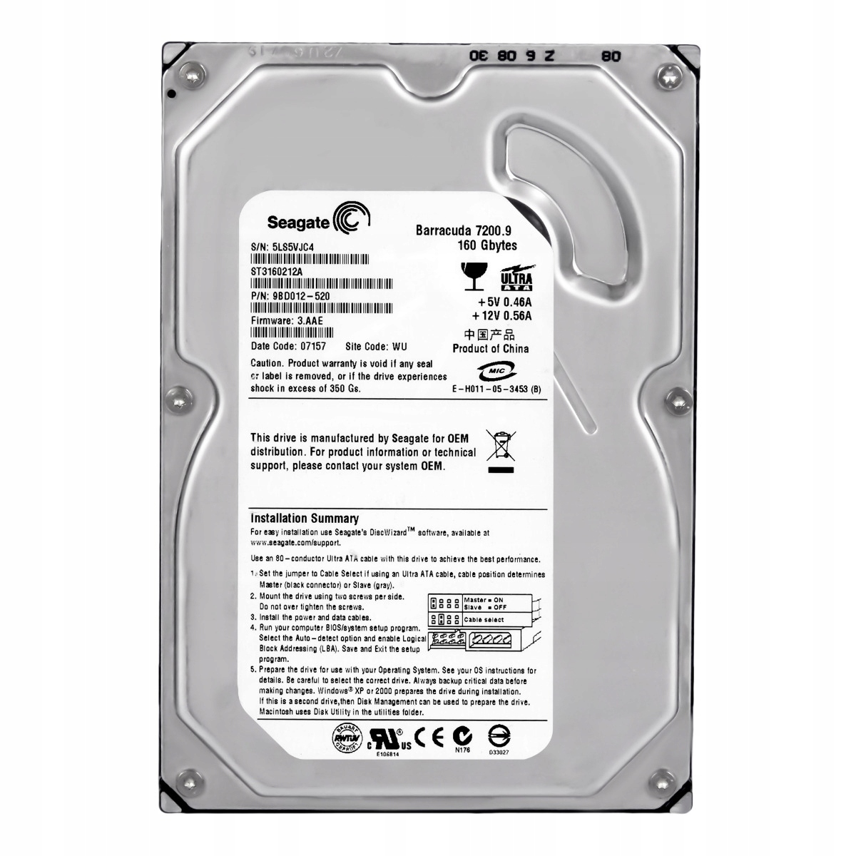 Seagate Barracuda 7200.9 160GB 7.2k 2MB Ata 3.5'' ST3160212A