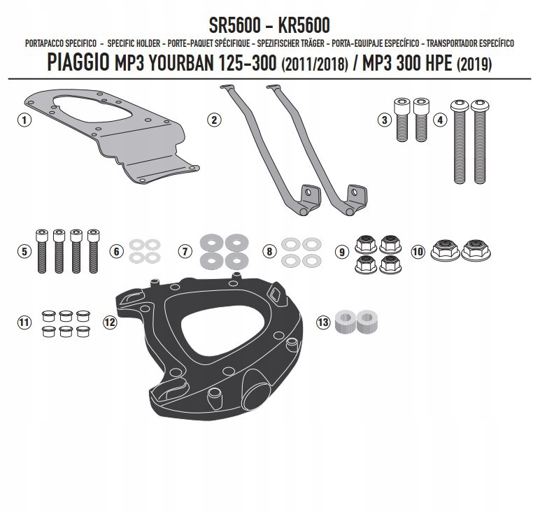 Kappa Rám Centrálneho Kufra Piaggio MP3 Yourban 125/300, Hpe 300 '11-'21