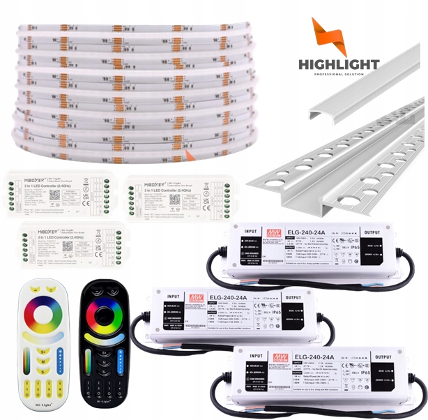 40 m Sada Fasádová páska Led Cob Rgb+cct 16W 24V IP65 Strieborný profil