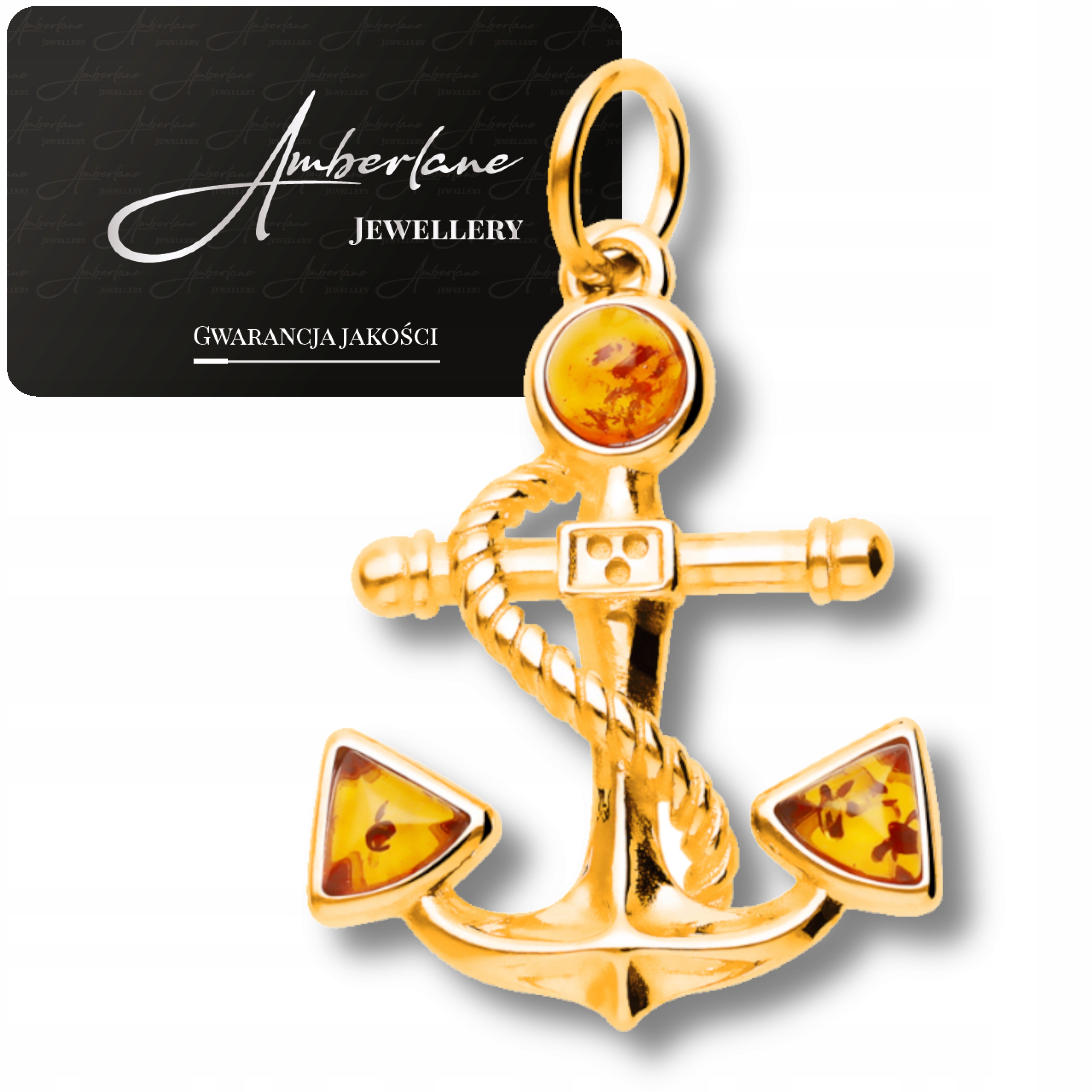 Přívěsek Kotva S Koňakovým Jantarem – stříbro 925 pozlacené 18K