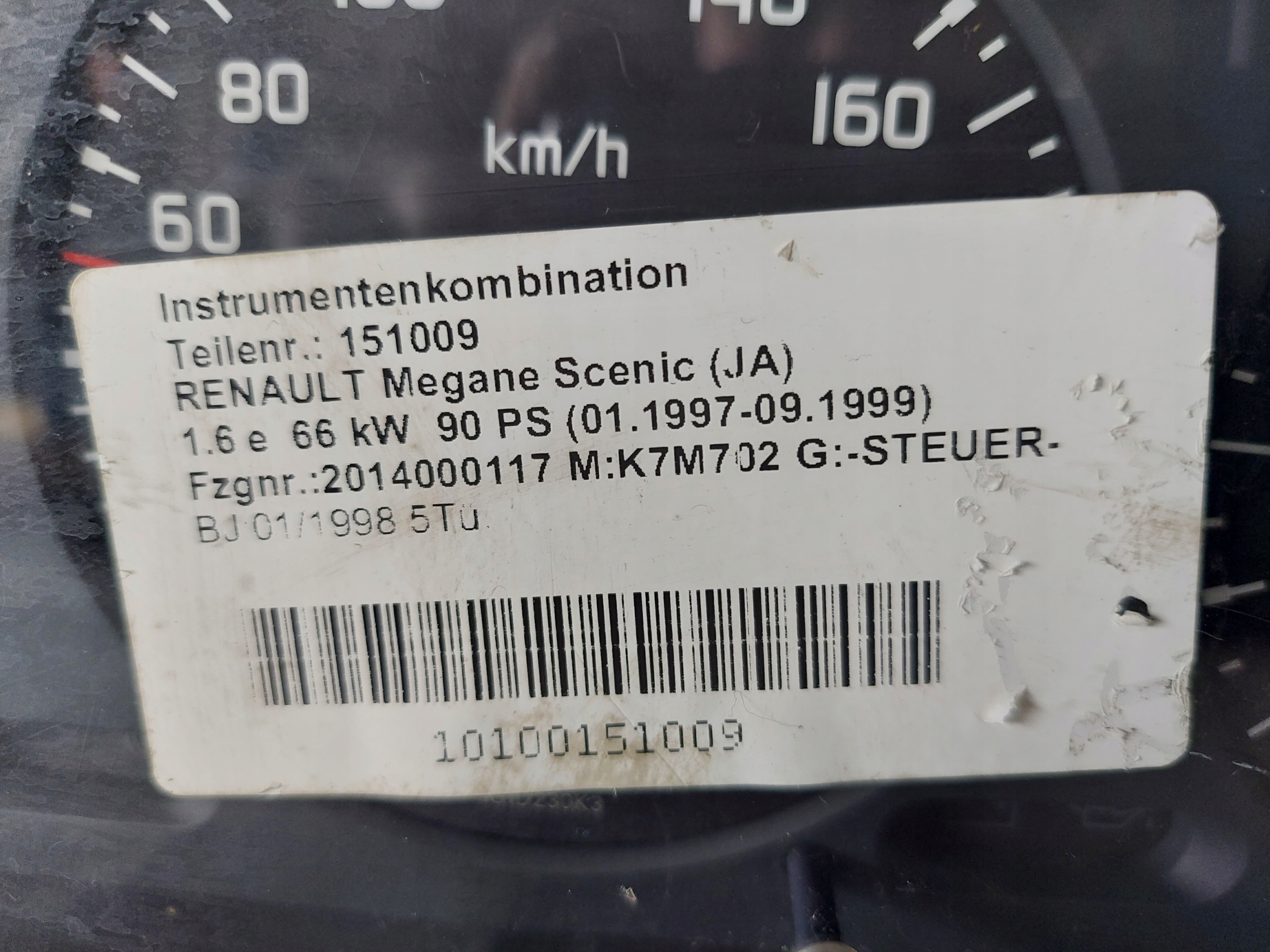 dials clock MEGANE SCENIC and 1.6 B 7700847782