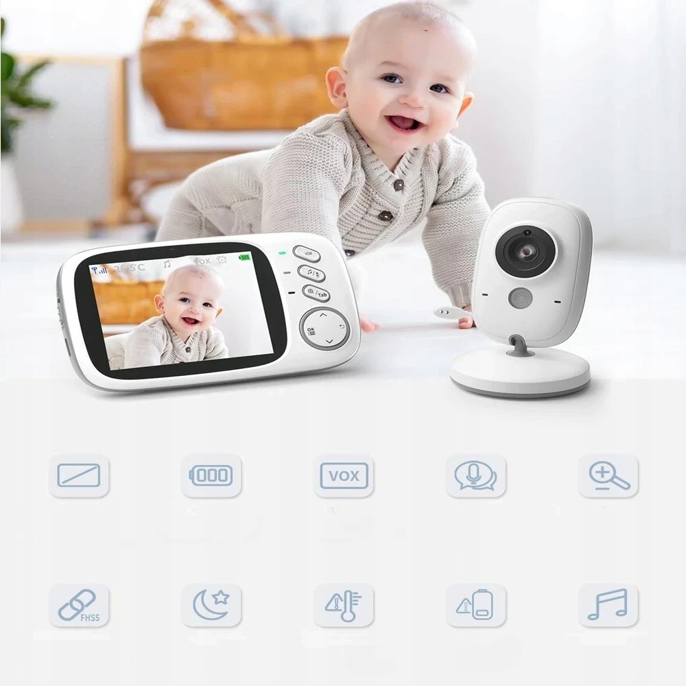 Niania Elektroniczna z Kamera Hd 3.2'' LCD na Żywo Tryb Nocny Bezprzewodowa