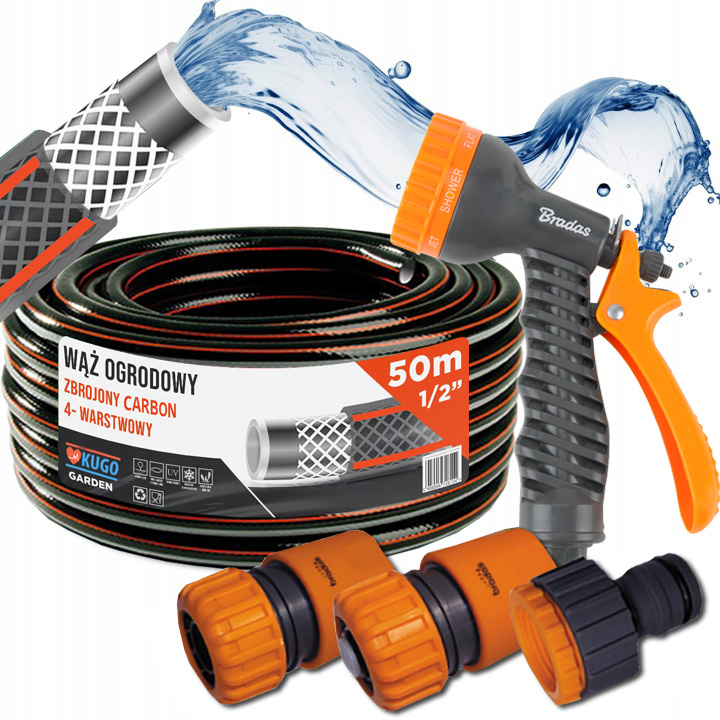 Hadice 1/2" 50 m 4 Vrstvy Carbo Set Pistole Spojky Bradas