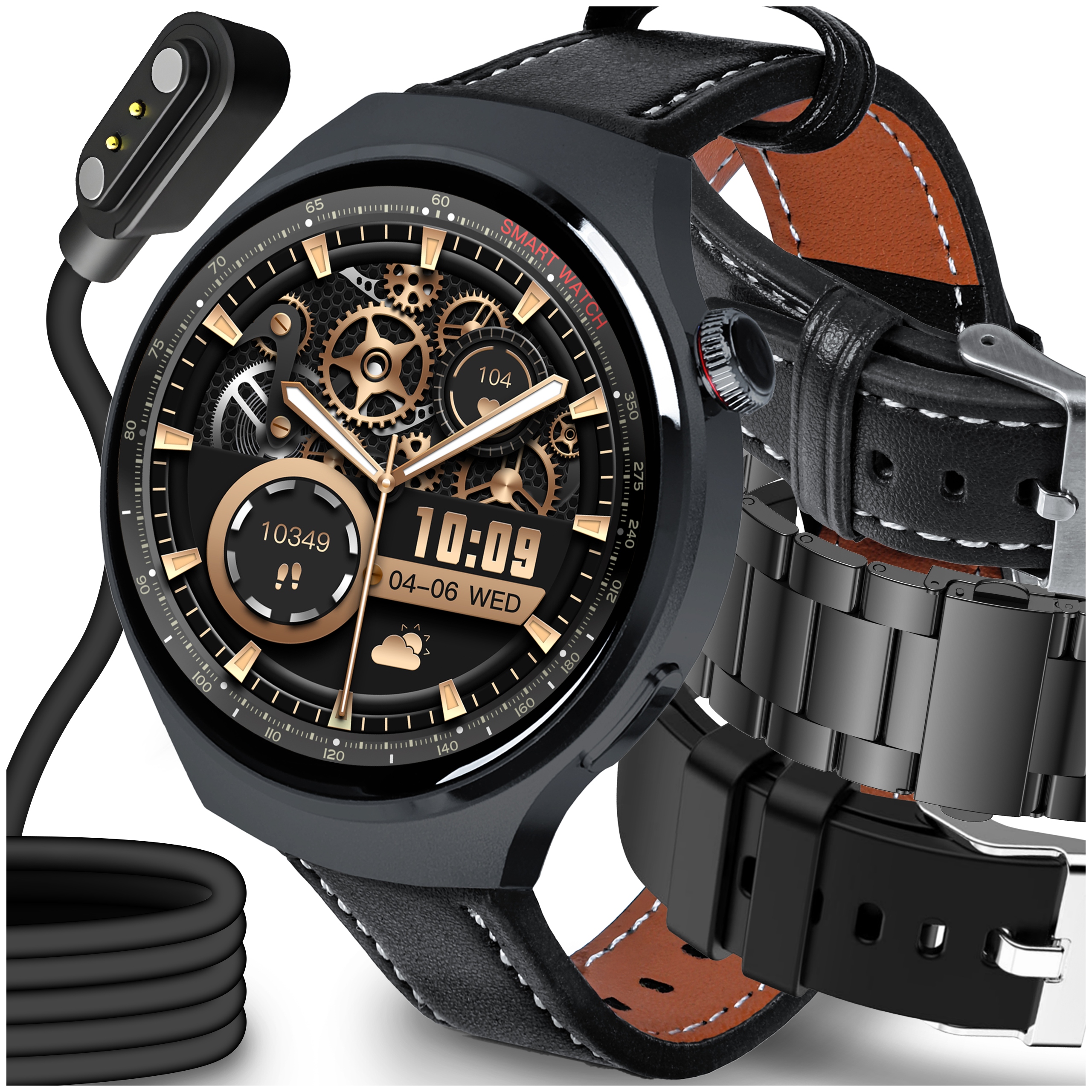 Smartwatch Zegarek Męski Puls Menu Pl Rozmowy Smart Czarny Sport 3 Paski