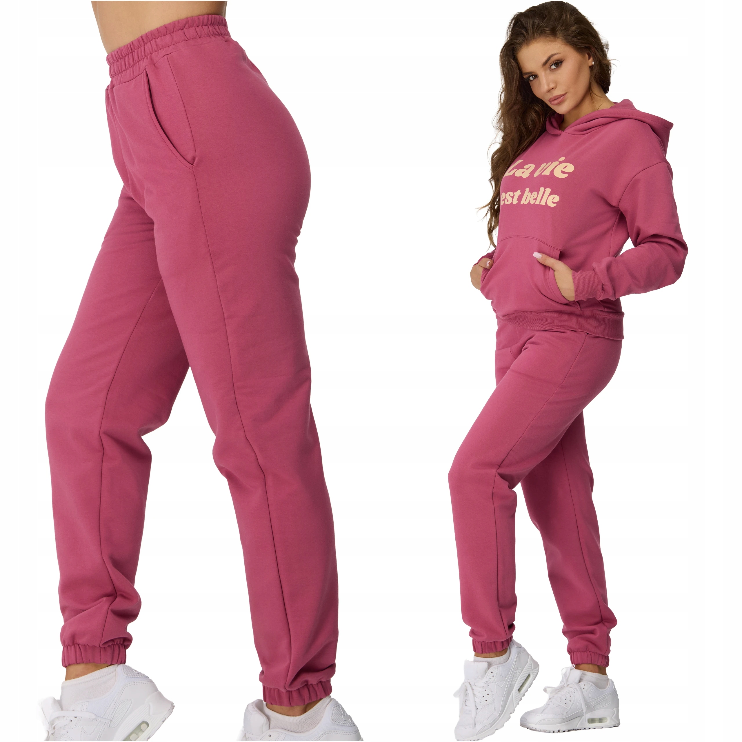 Spodnie damskie dresowe różowe joggery bawełna polski producent M