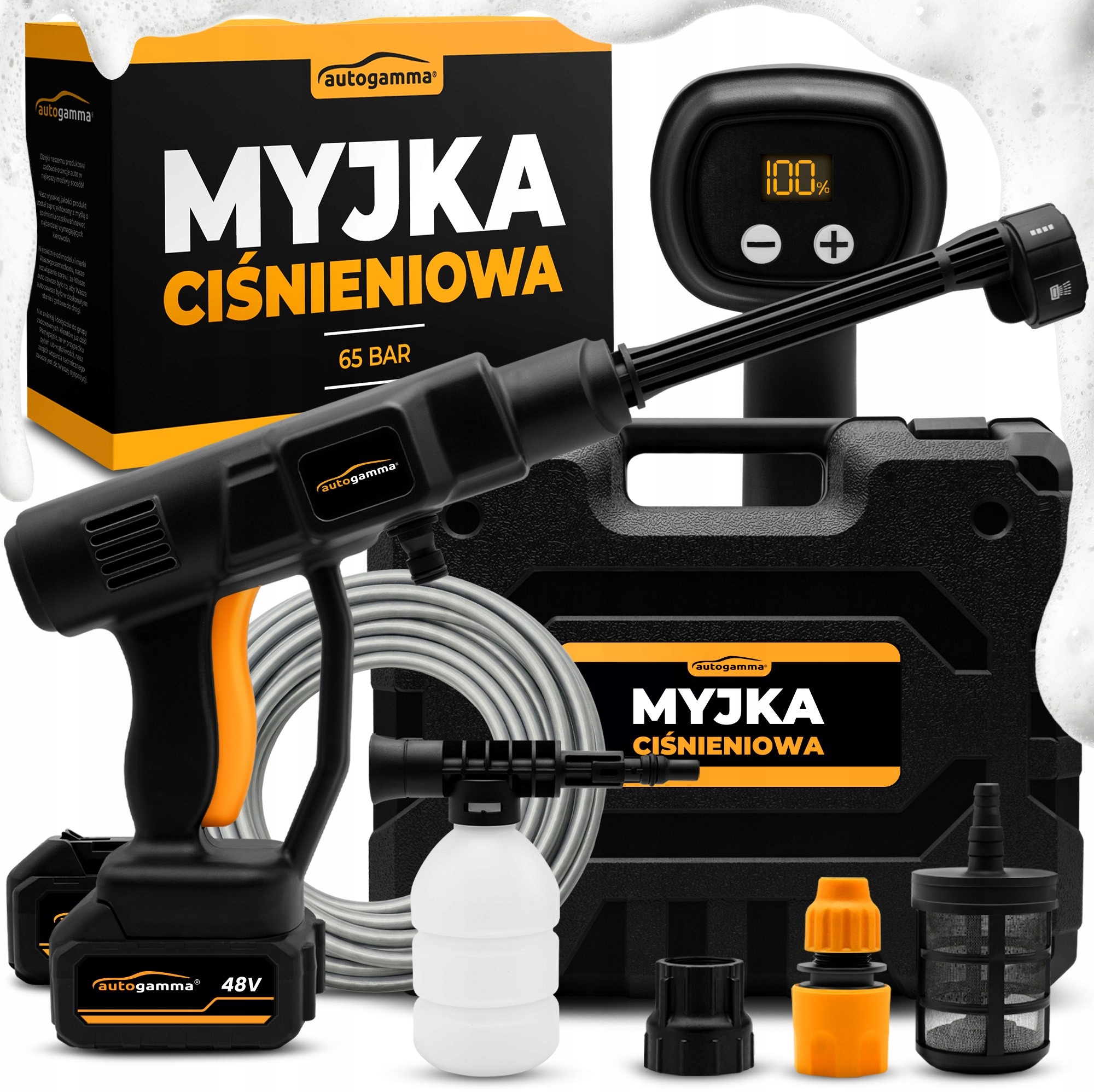 Myjka Ciśnieniowa Akumulatorowa 2x Aku 65 bar 48V 4AH Dysza Multifunkcyjna