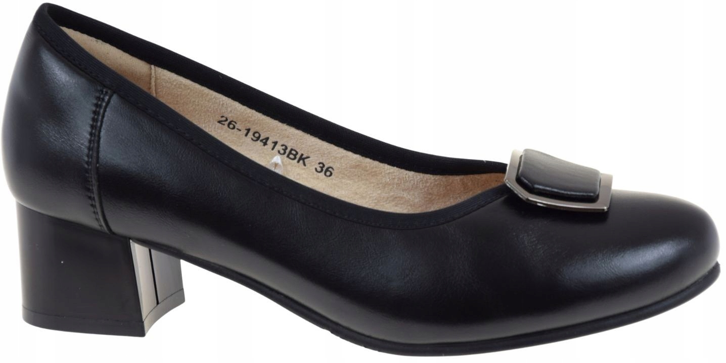 Elegantní dámské kožené lodičky na podpatku Cambell 26-19413BK VEL.39