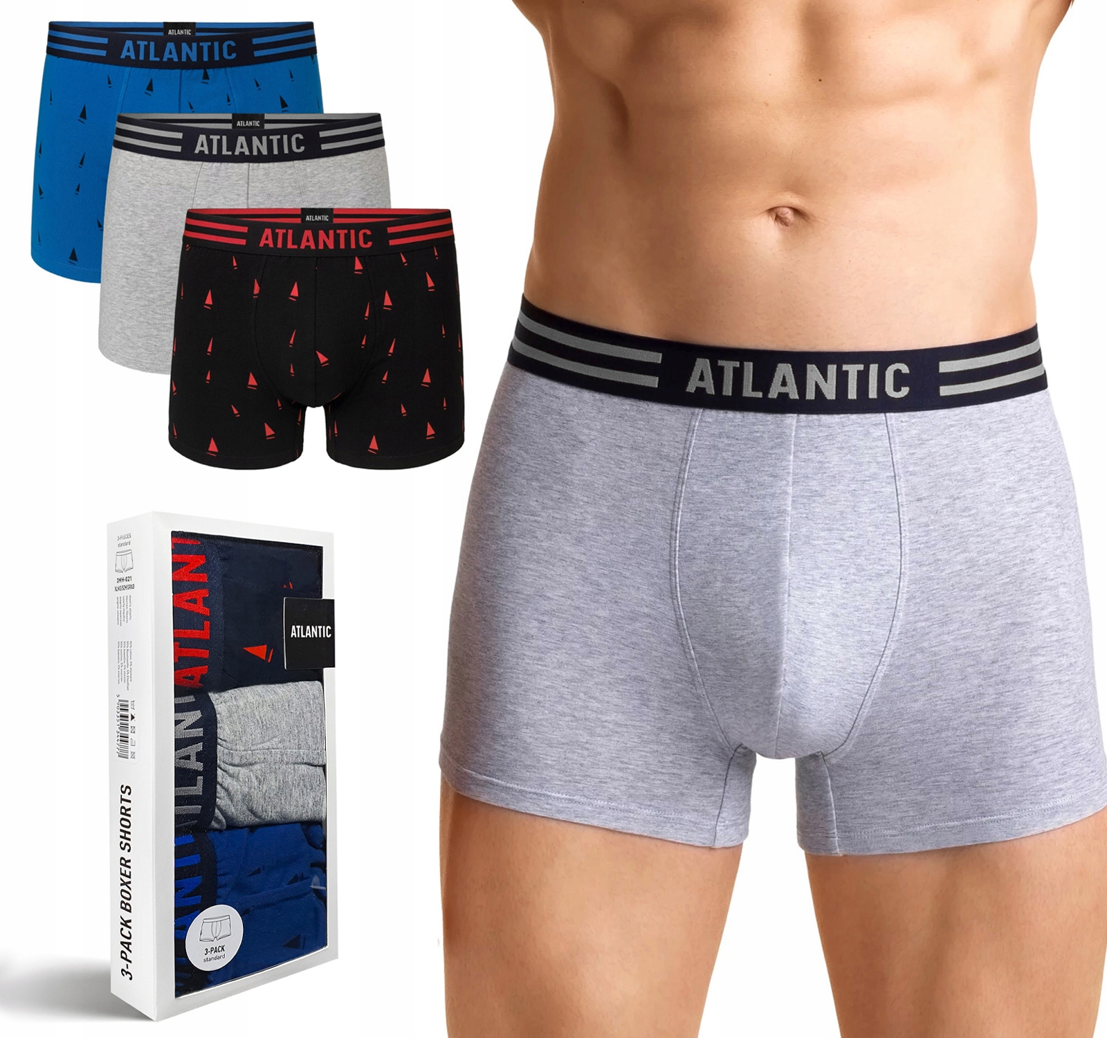 

Bokserki męskie Atlantic 3MH-021-NB 3 Pary - M