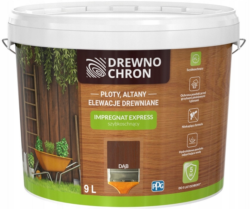 DREWNOCHRON EXPRESS IMPREGNAT DO DREWNA DĄB 9L Stan opakowania oryginalne