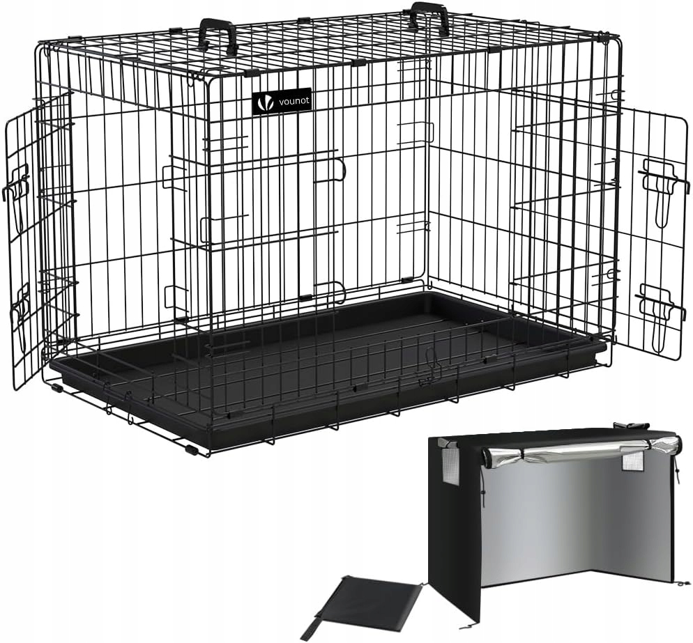 Vounot Klec pro psa s 2 skládacími dveřmi, voděodolný obal 58x92x64