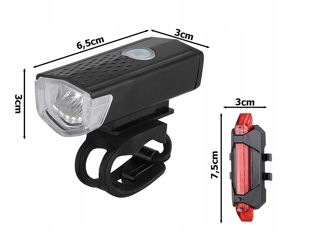 LAMPA ROWEROWA LED ZESTAW TYŁ PRZÓD USB ROWER Kolor dominujący czarny