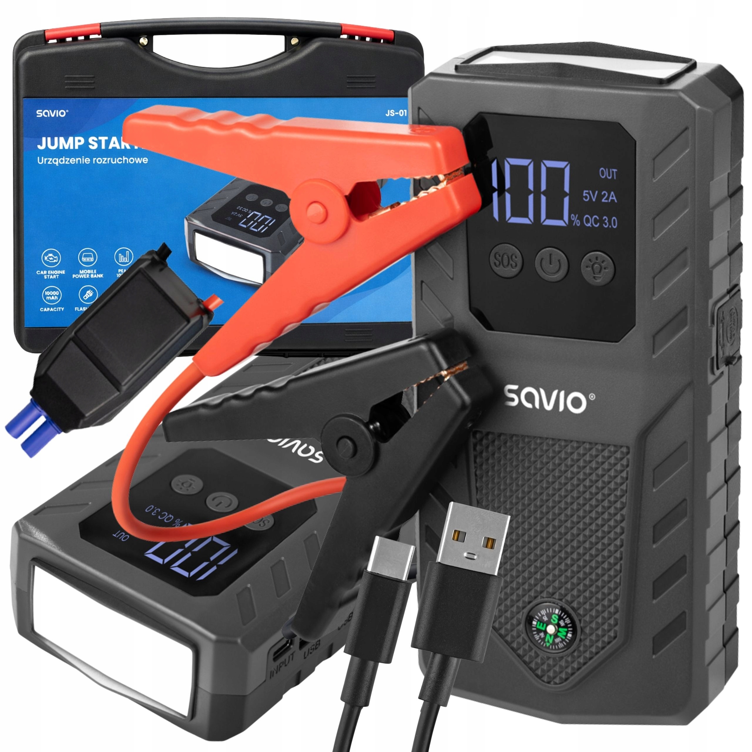 Startovací zařízení Powerbank 10000 mAh 12V 1000A Jump Starter Savio JS-01